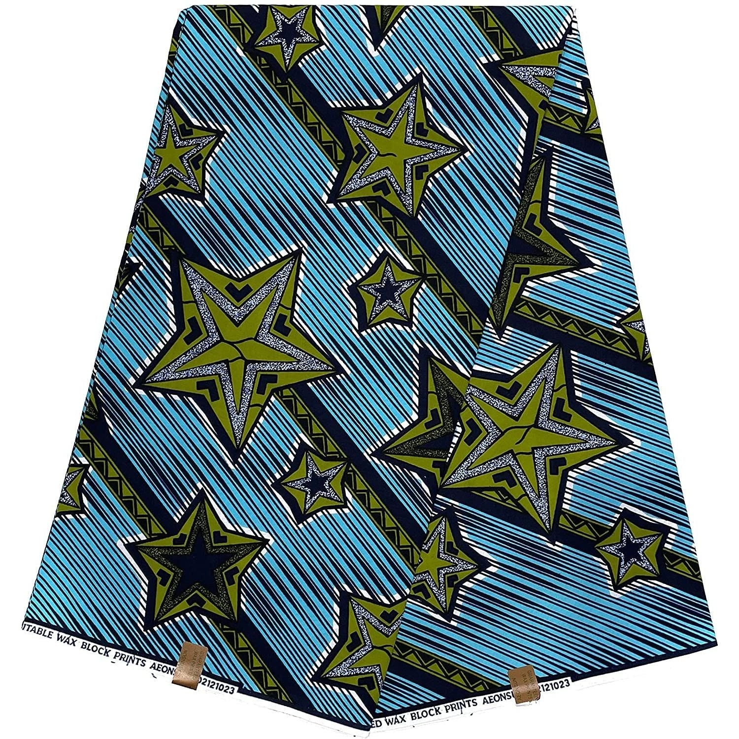 African Wax Pagne - 6 Yards 100% Cotton Fabric - Starfish - BLUE / GREEN