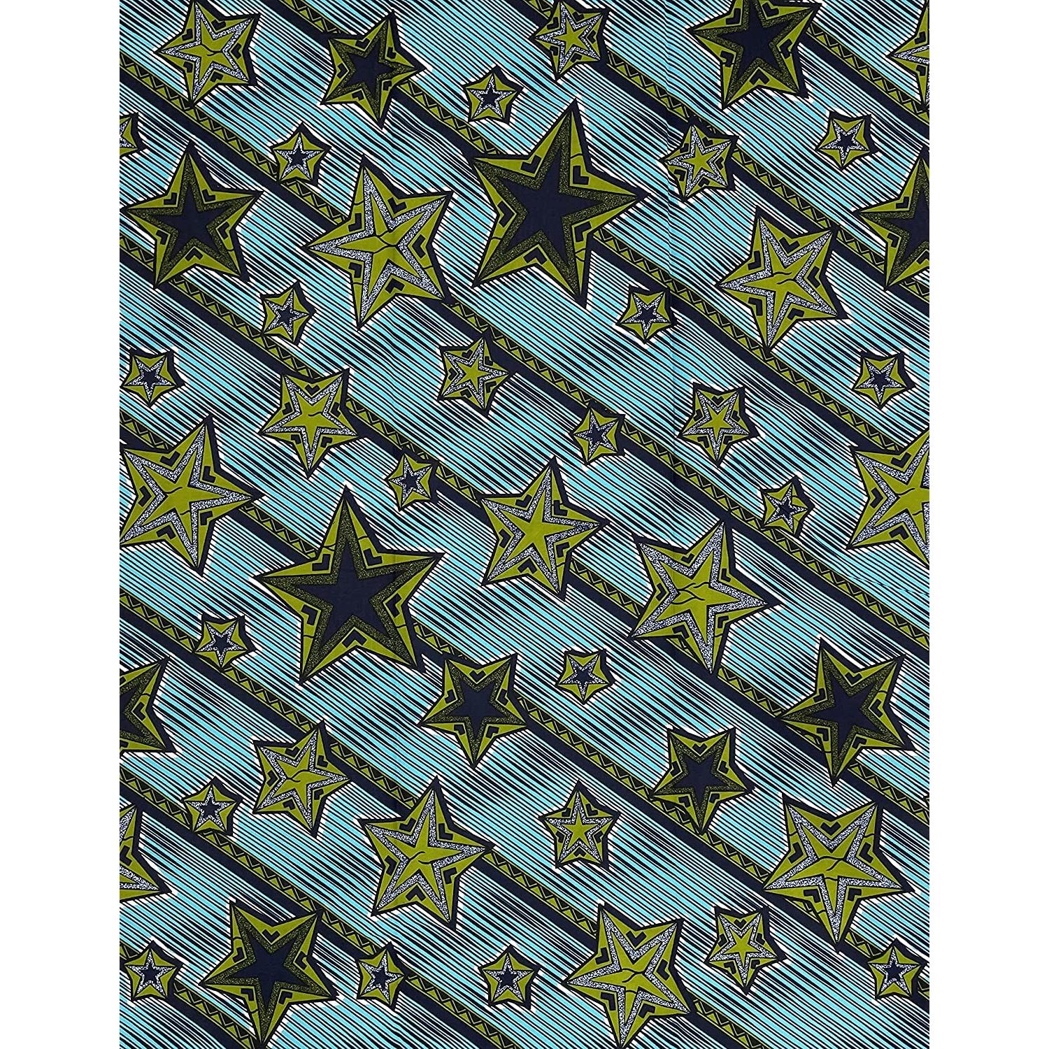 Wax Pagne Africain - Tissu 6 Yards 100% Coton - Étoile de mer - BLEU / VERT