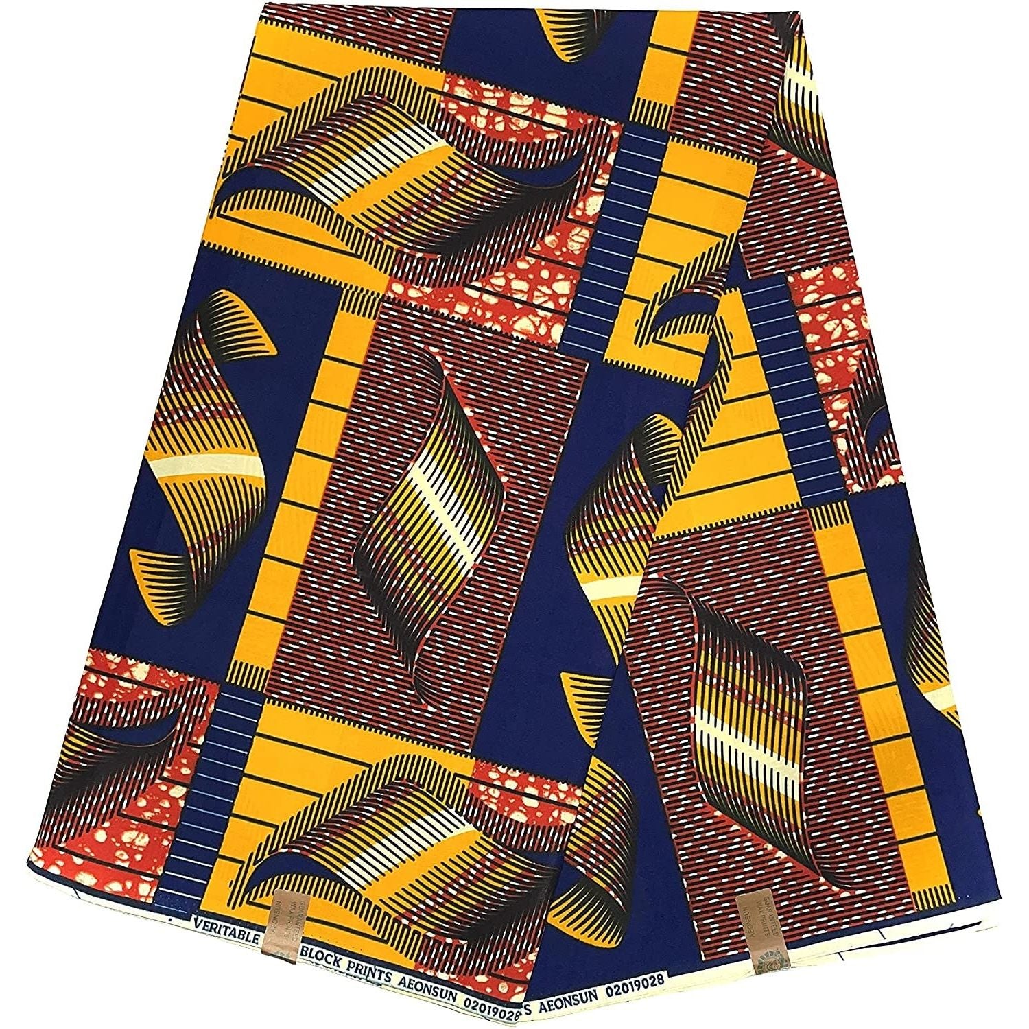 Wax African Loincloth Fabric - Coupon 2 Yards 100% Cotton - BLUE / YELLOW