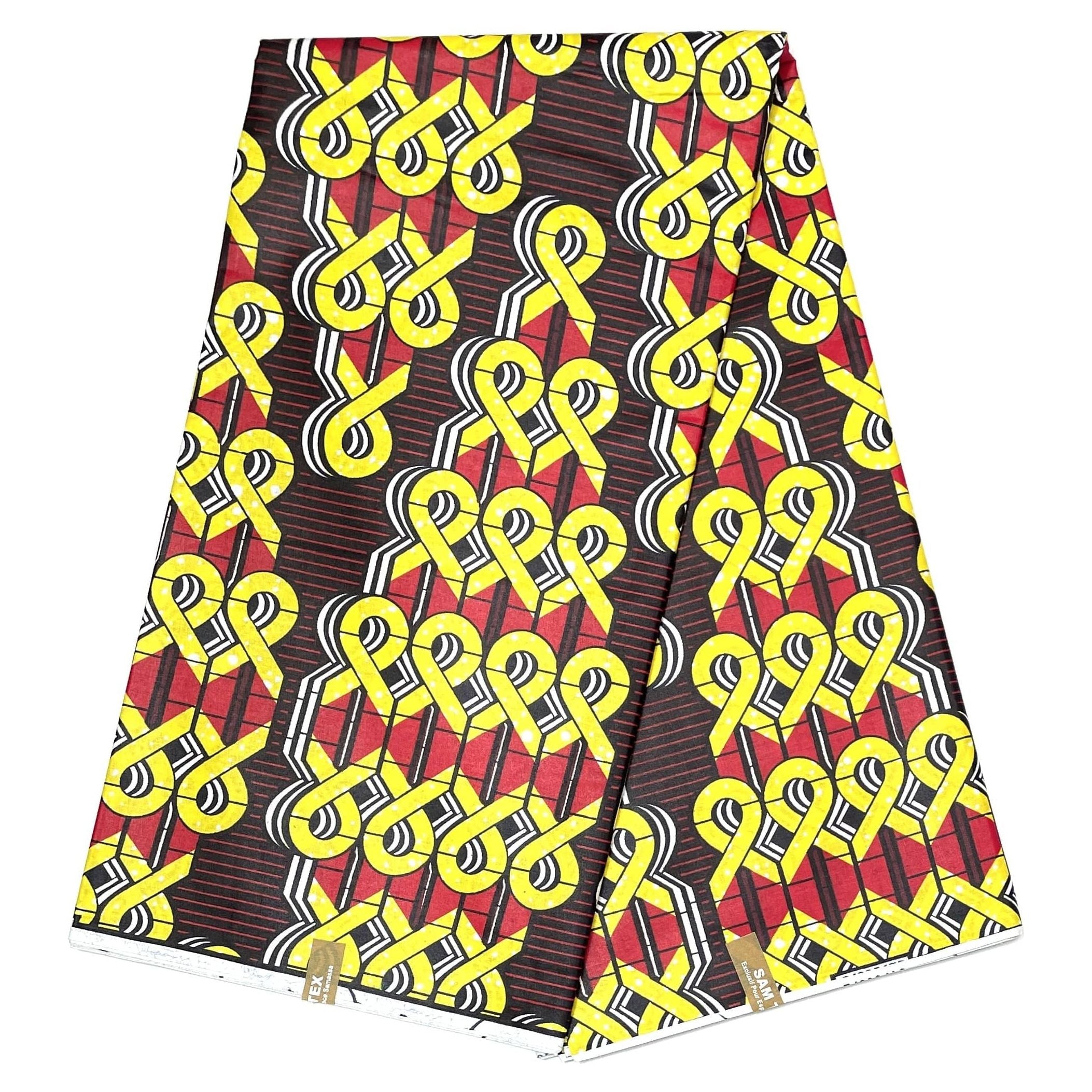 Wax African Loincloth Fabric - 2 Yards Coupon 100% Cotton - Waxed appearance - YELLOW / PINK