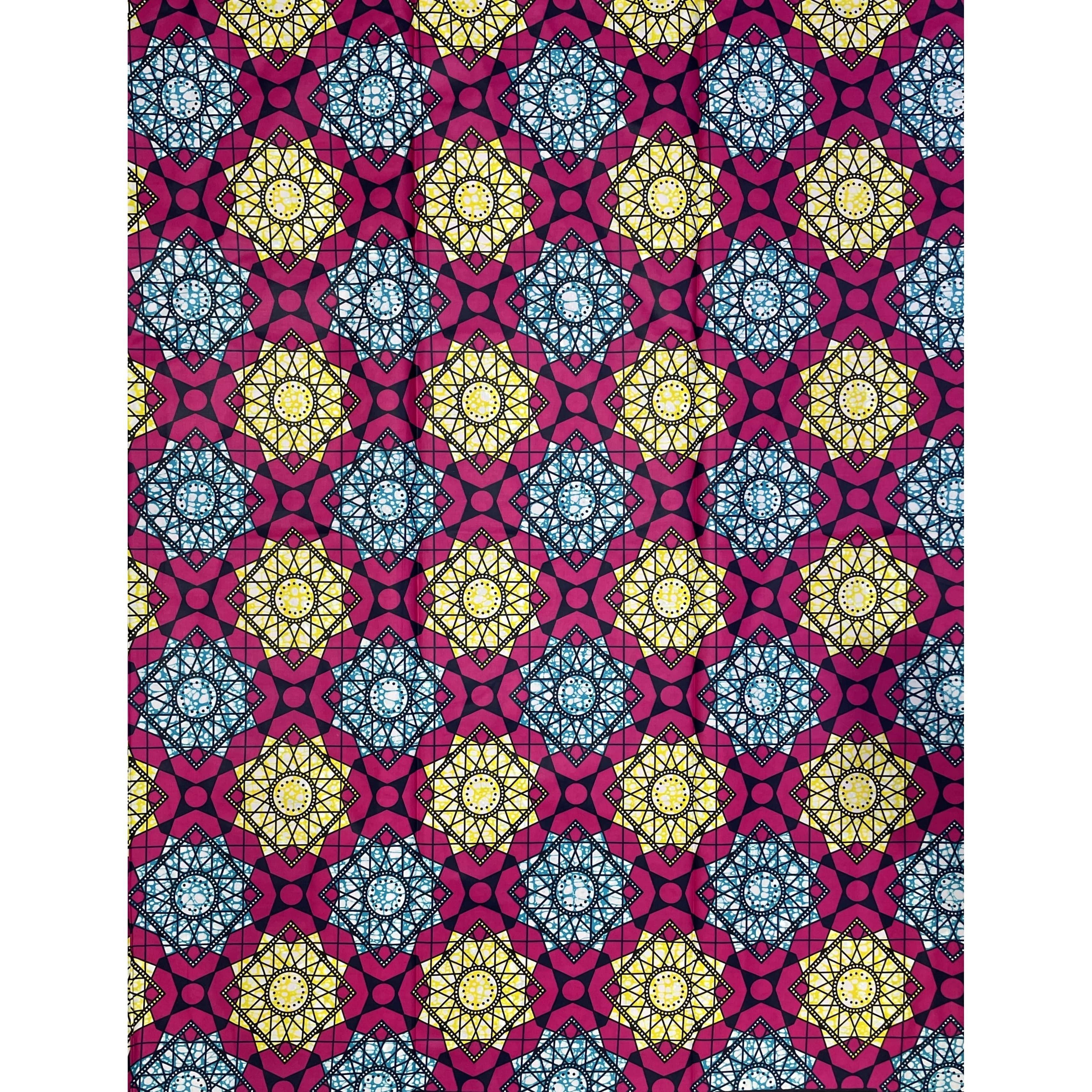 Wax Pagne Africain - Tissu 6 Yards 100% Coton - BULBE - ROSE / BLEU