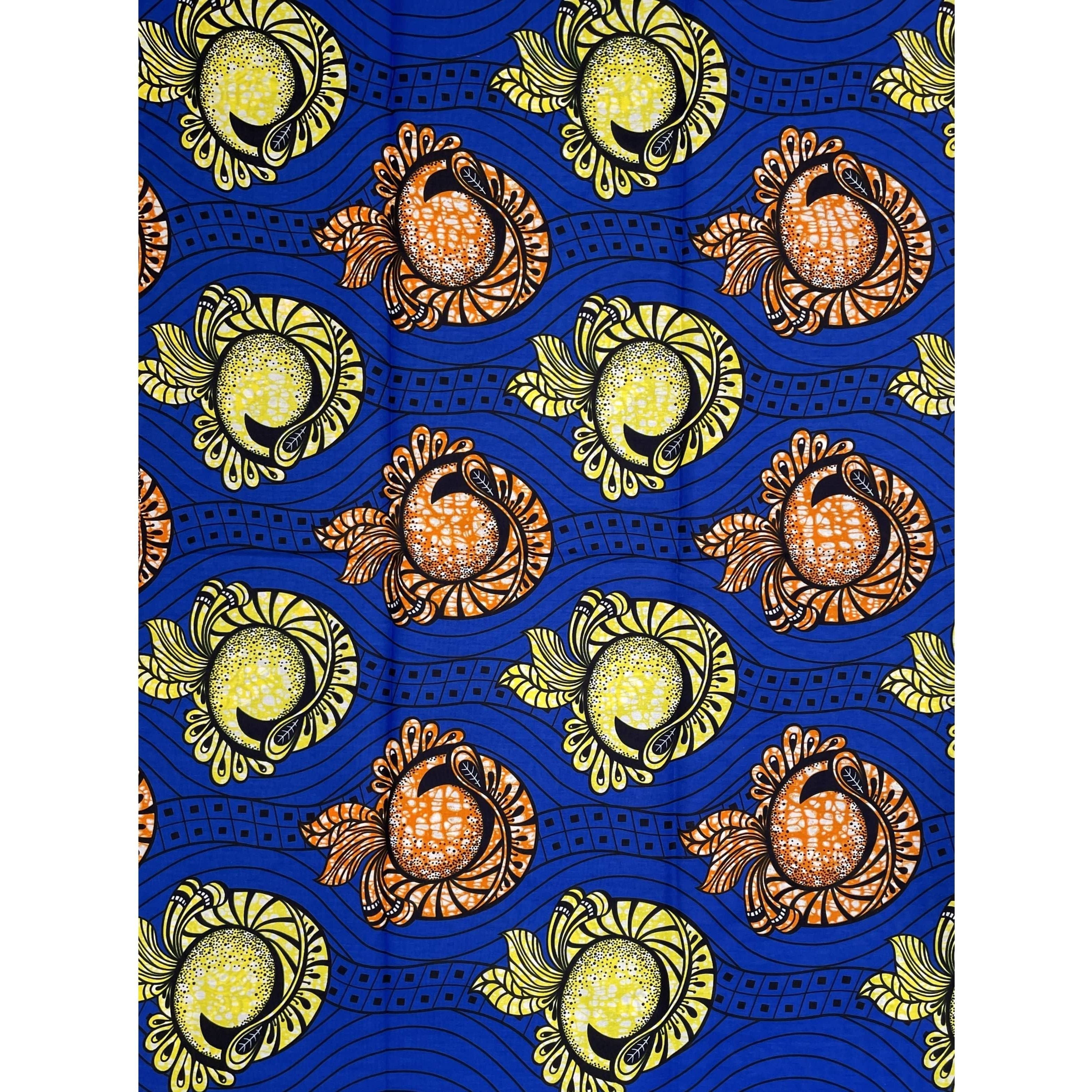 Wax Tissu Pagne Africain - Coupon 2 Yards 100% Coton - BLEU / JAUNE