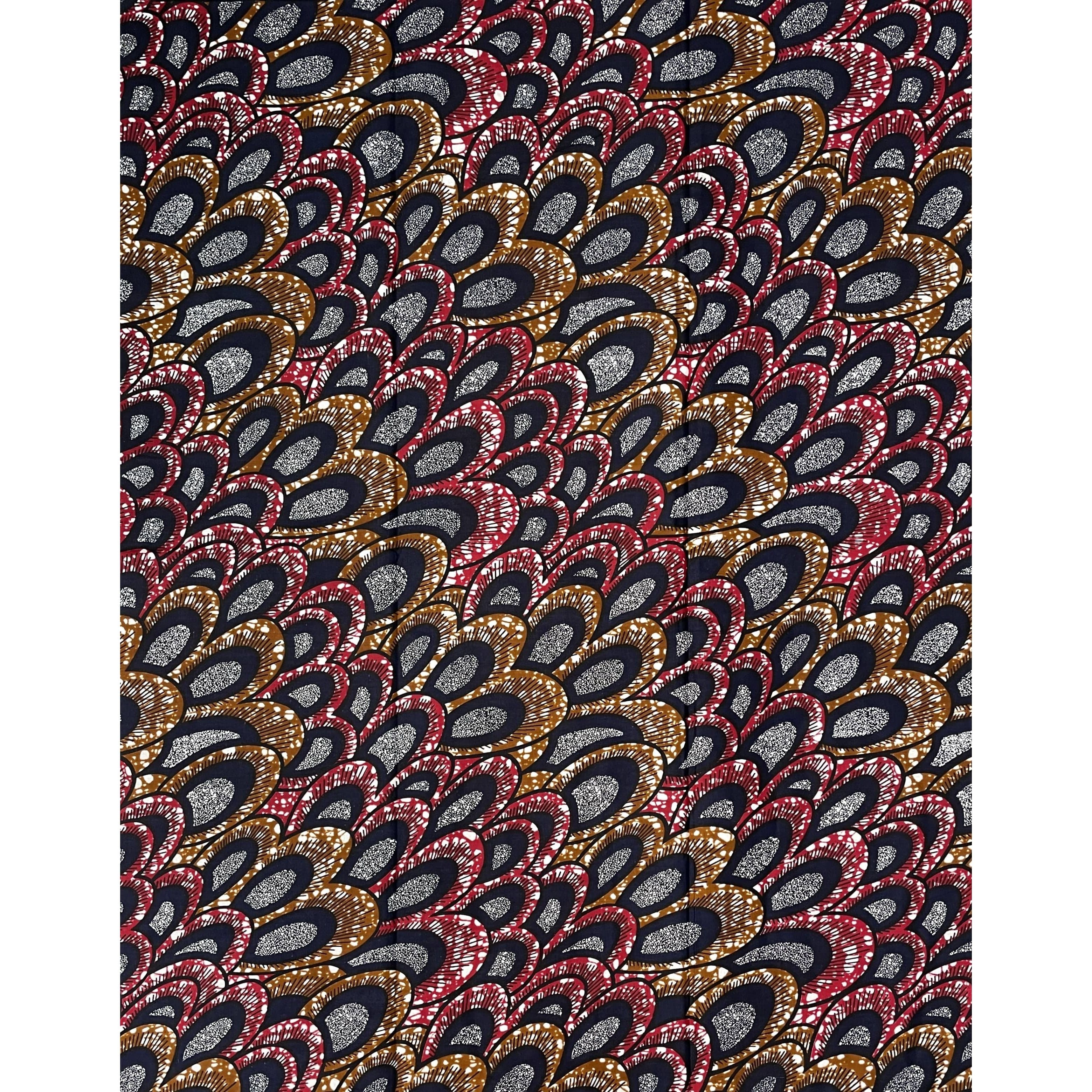 Wax Pagne Africain - Tissu 6 Yards 100% Coton - MARRON / BLEU