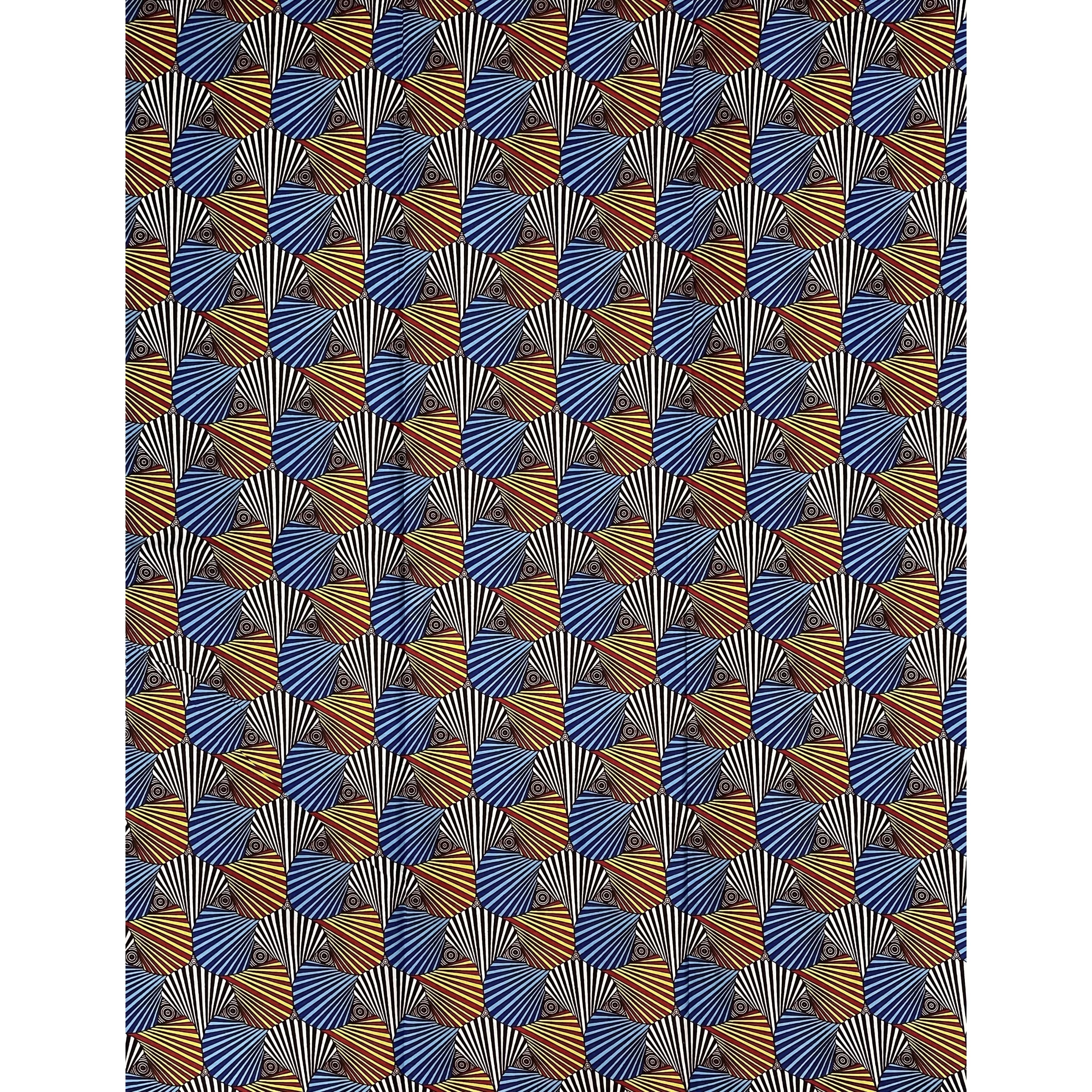 African Wax Pagne - 6 Yards 100% Cotton Fabric - YELLOW / BLUE