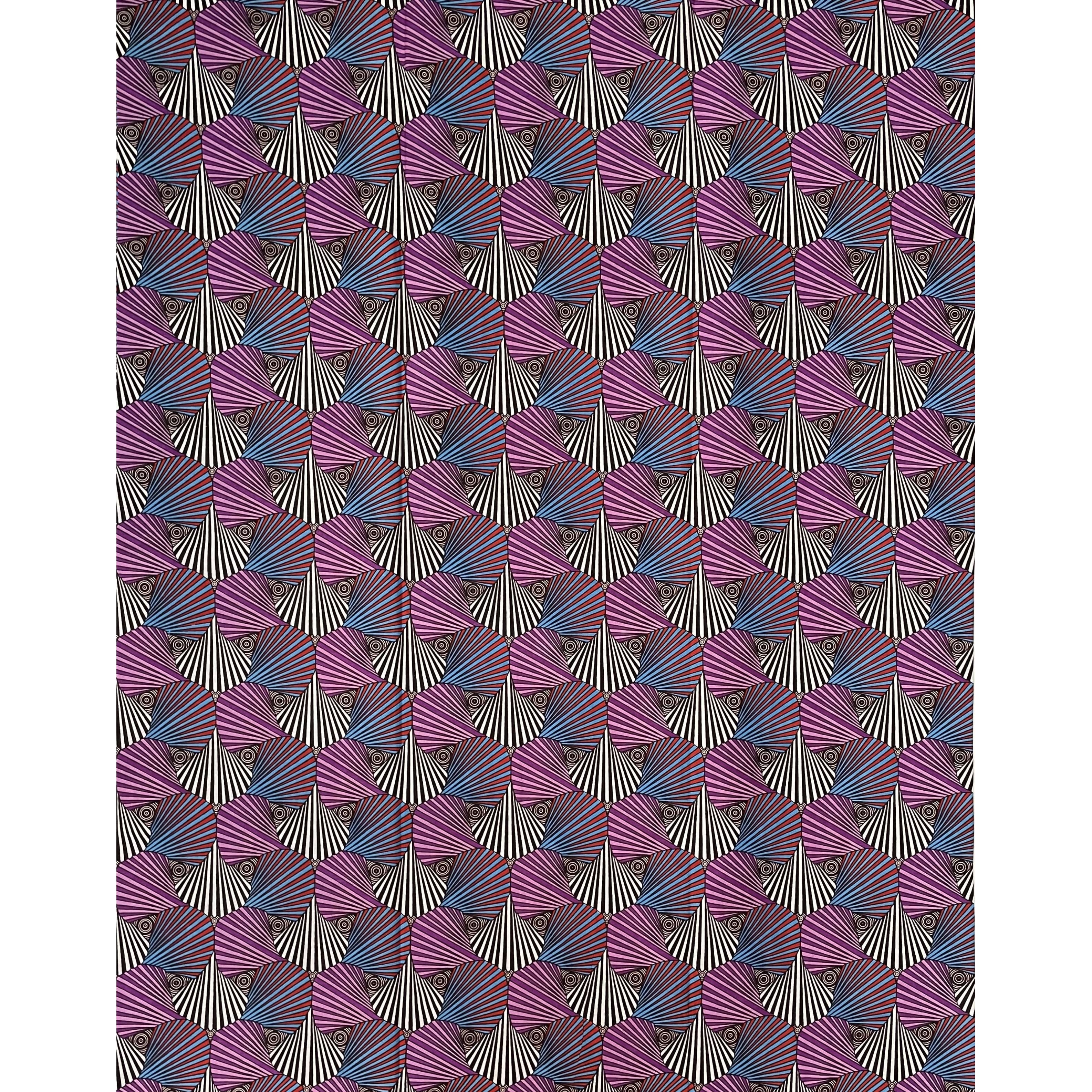 African Wax Pagne - 6 Yards 100% Cotton Fabric - PINK / PURPLE / BLUE