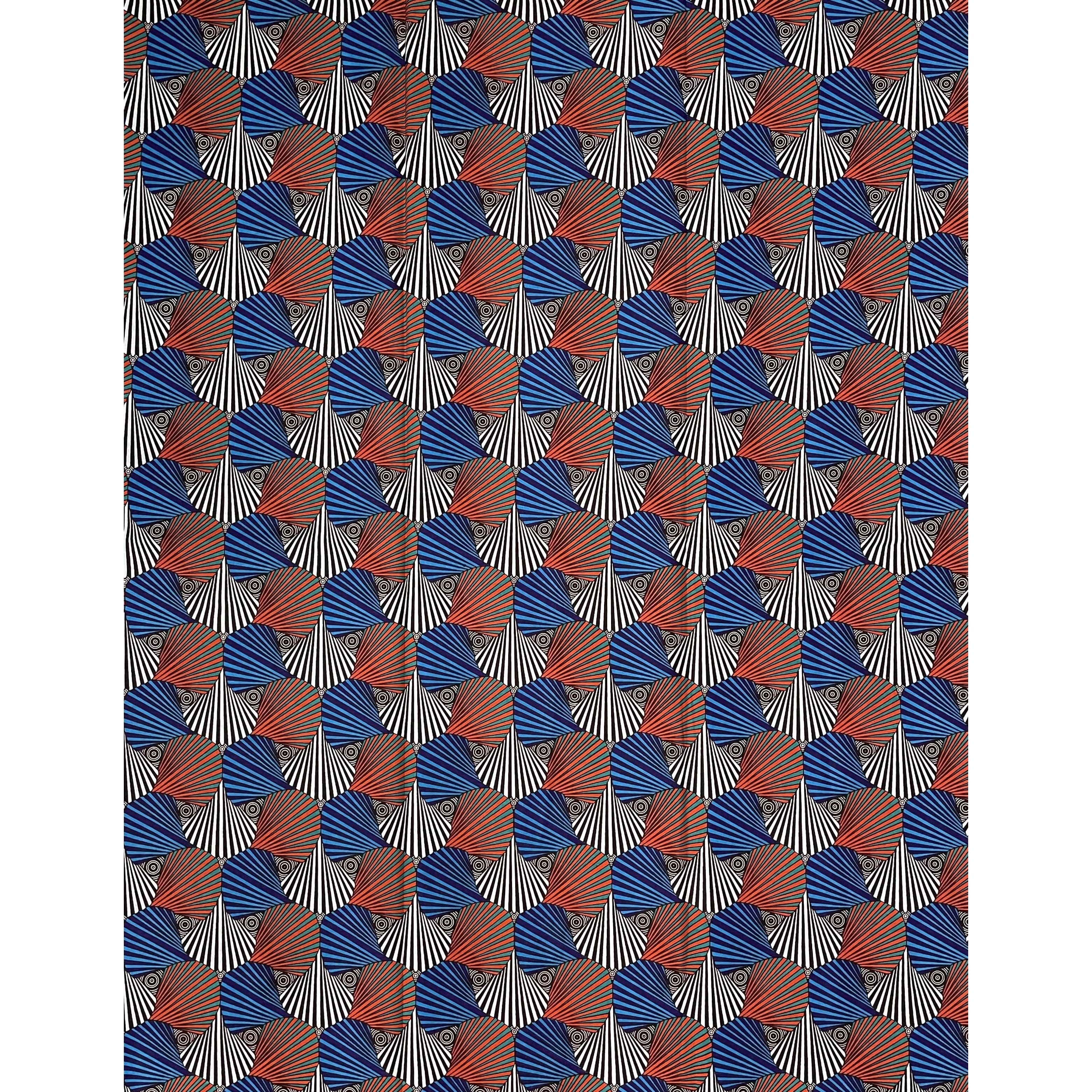 African Wax Pagne - Fabric 6 Yards 100% Cotton - RED / BLUE