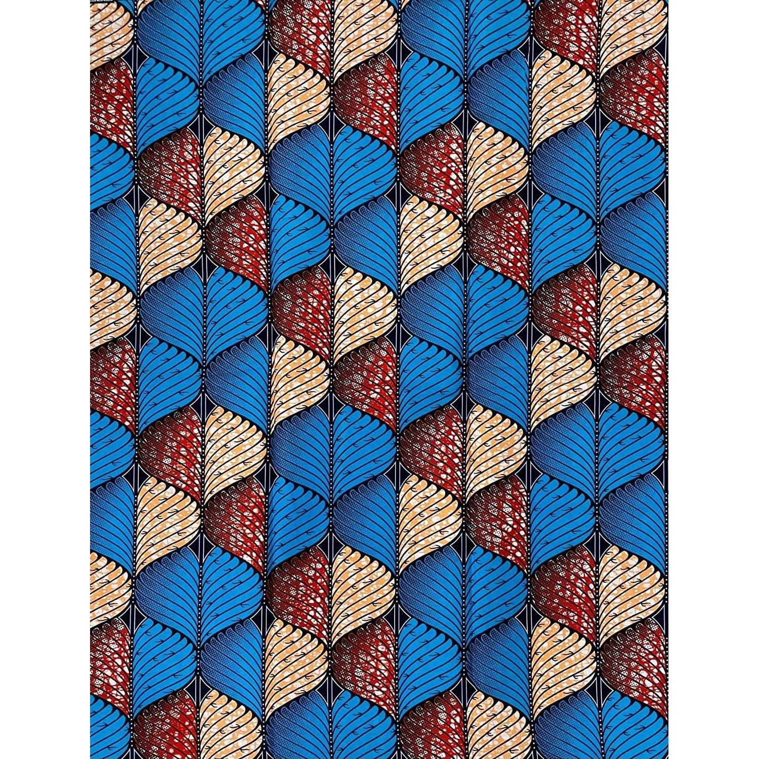 Wax Pagne Africain - Tissu 6 Yards 100% Coton - BLEU / ROUGE