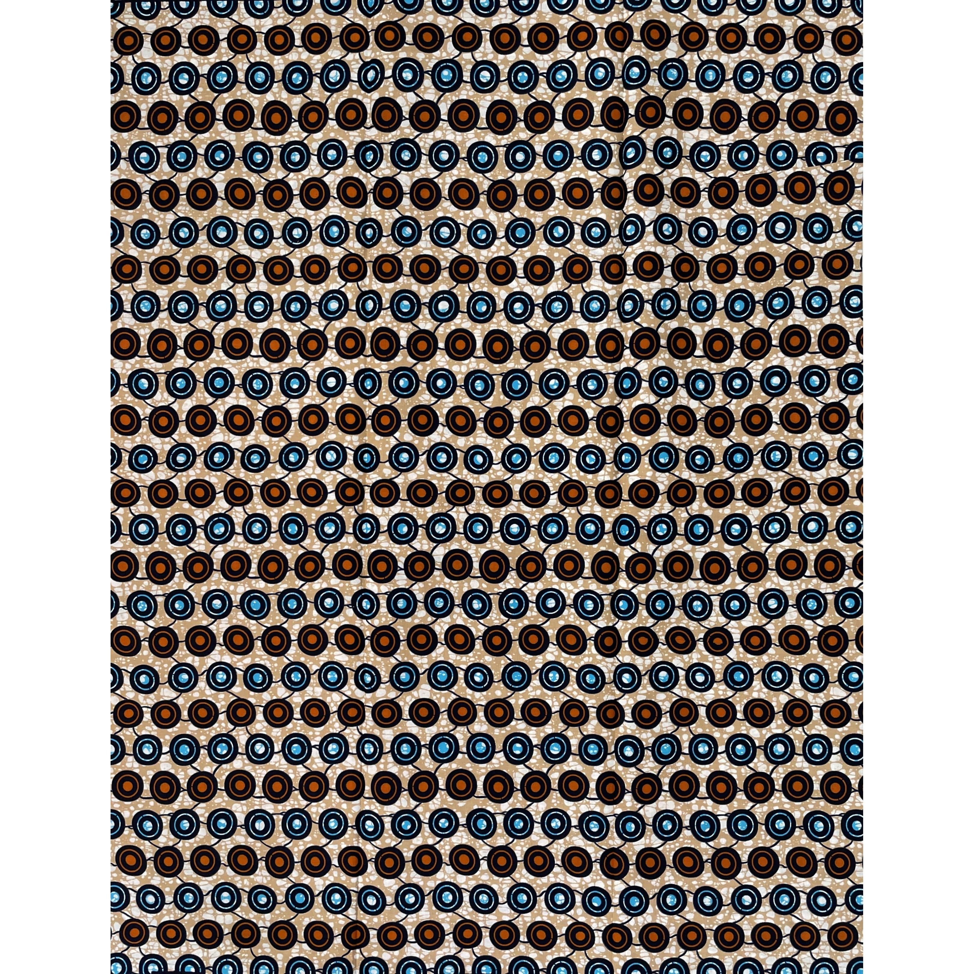 African Wax Pagne - 6 Yards 100% Cotton Fabric - BEIGE / ORANGE / SKY BLUE