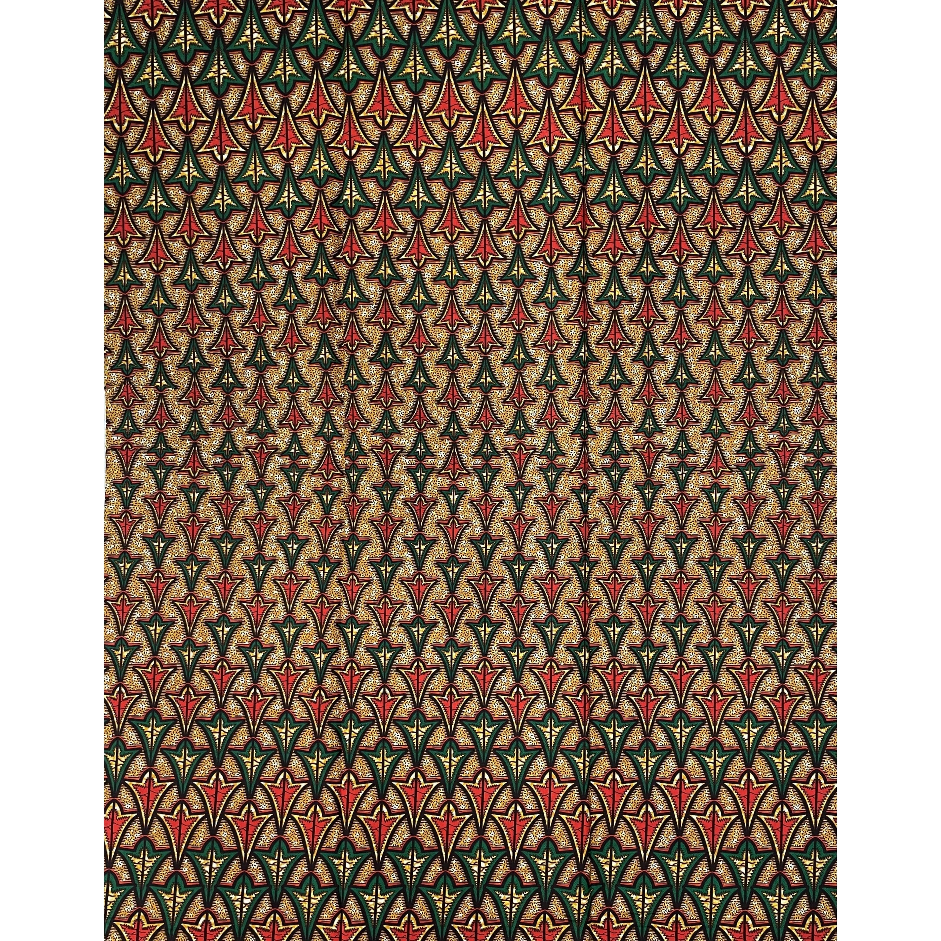 Wax Tissu Pagne Africain - Coupon 2 Yards 100% Coton - ROUGE / VERT