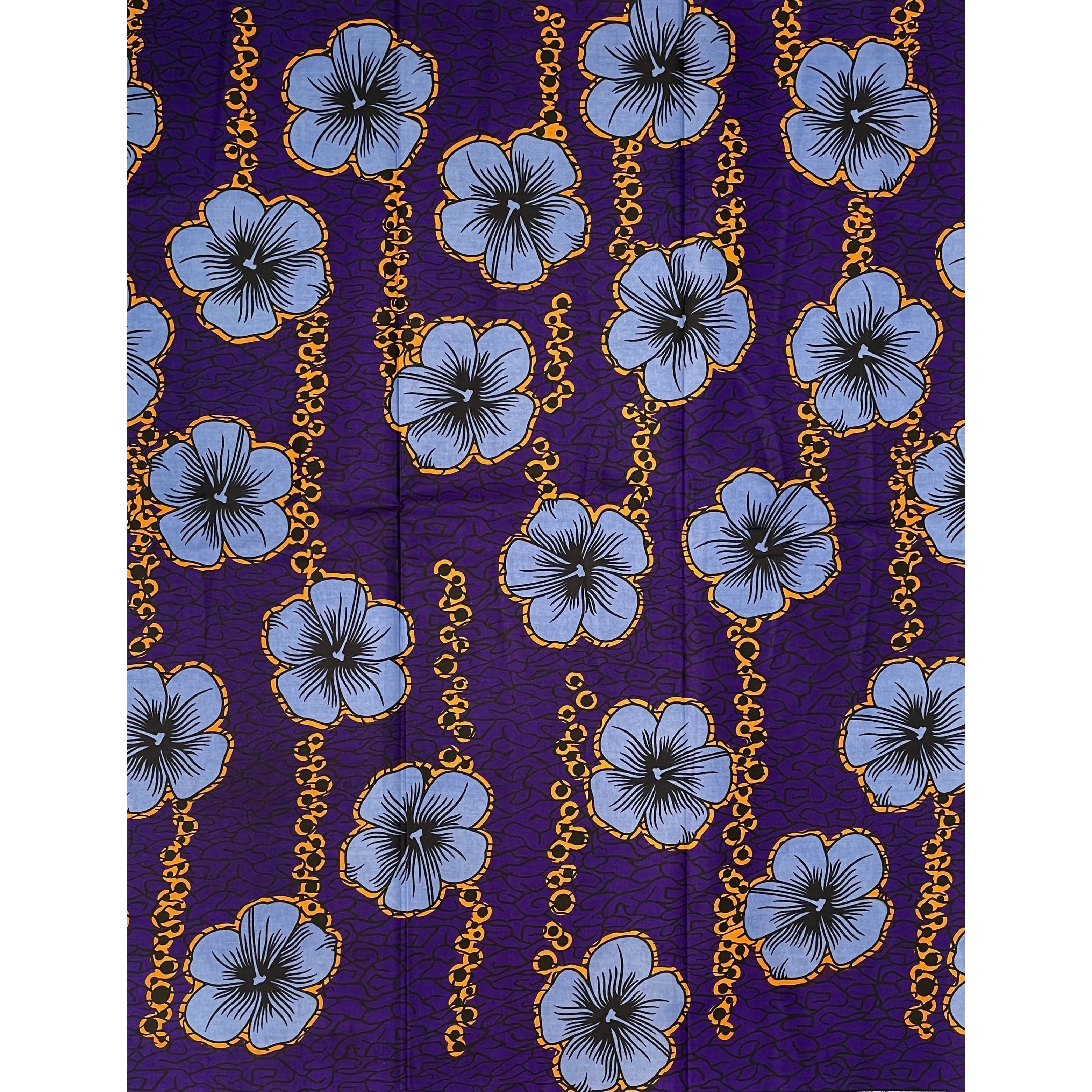 Wax Tissu Pagne Africain - Coupon 2 Yards 100% Coton - VIOLET / BLEU