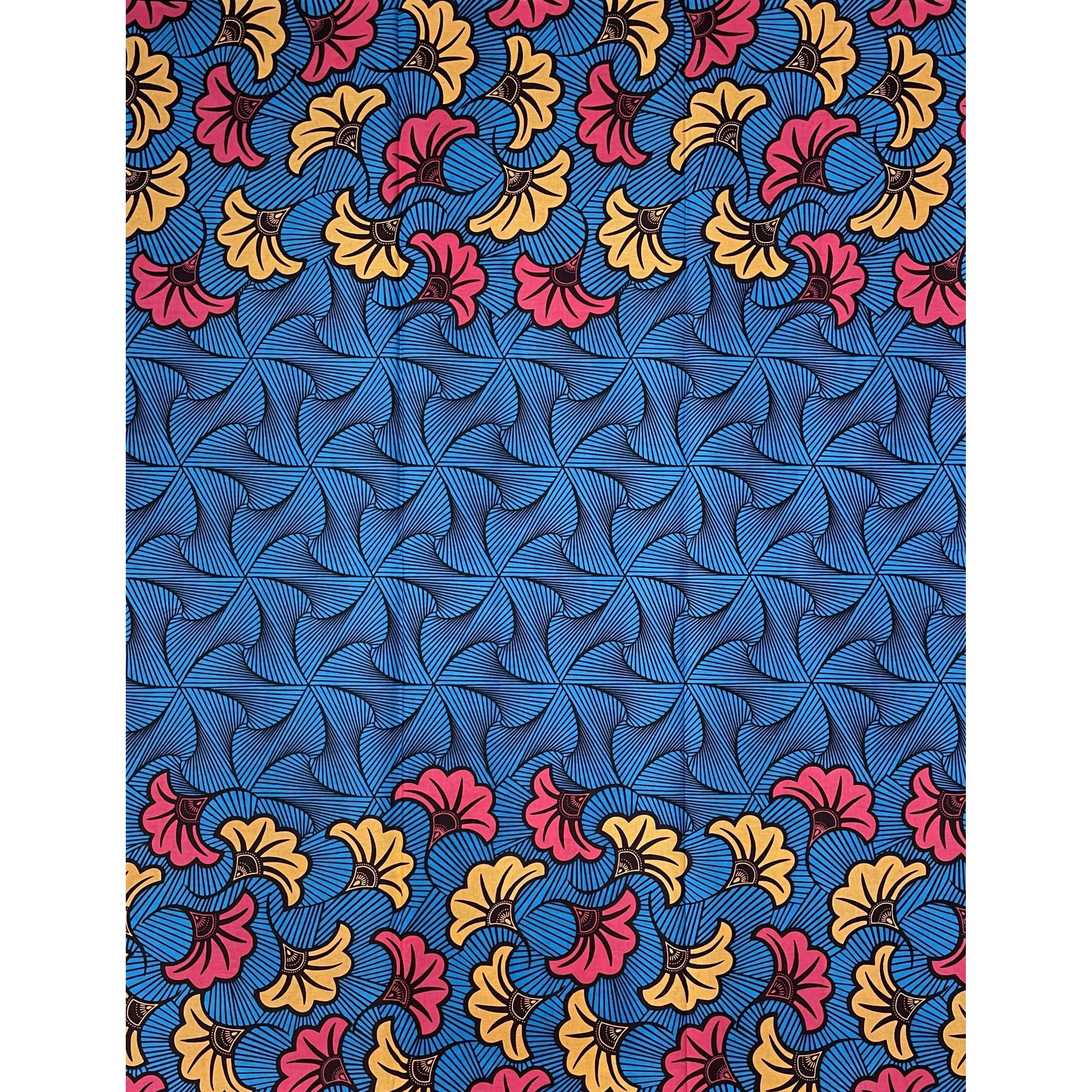 Wax African Loincloth Fabric - Coupon 2 Yards 100% Cotton - BLUE