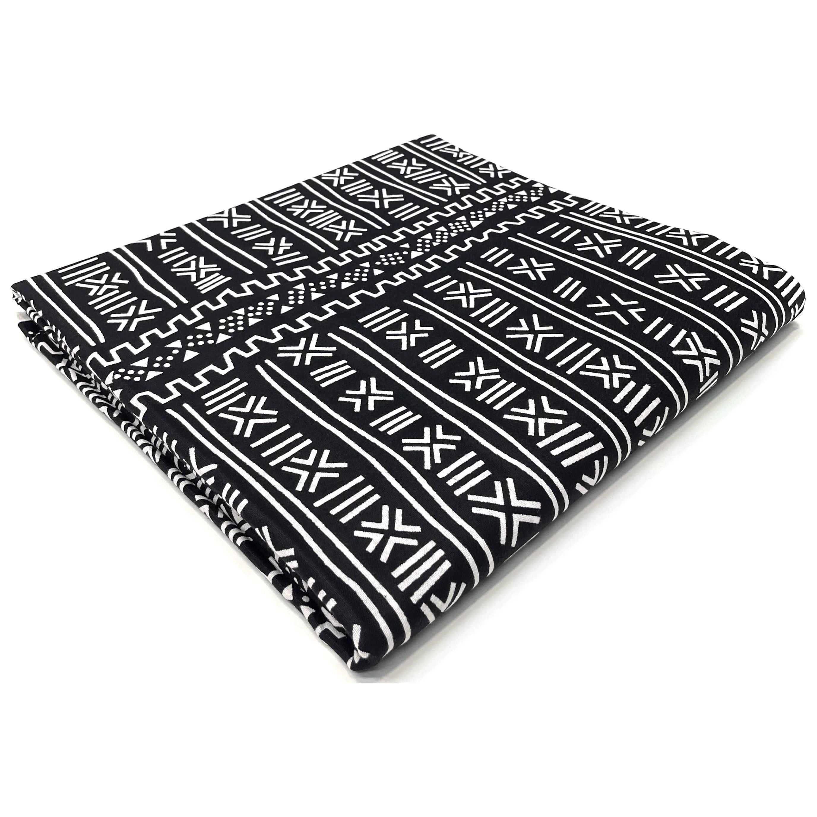 African Wax Pagne - 6 Yards 100% Cotton Fabric - BOGOLAN - BLACK / WHITE