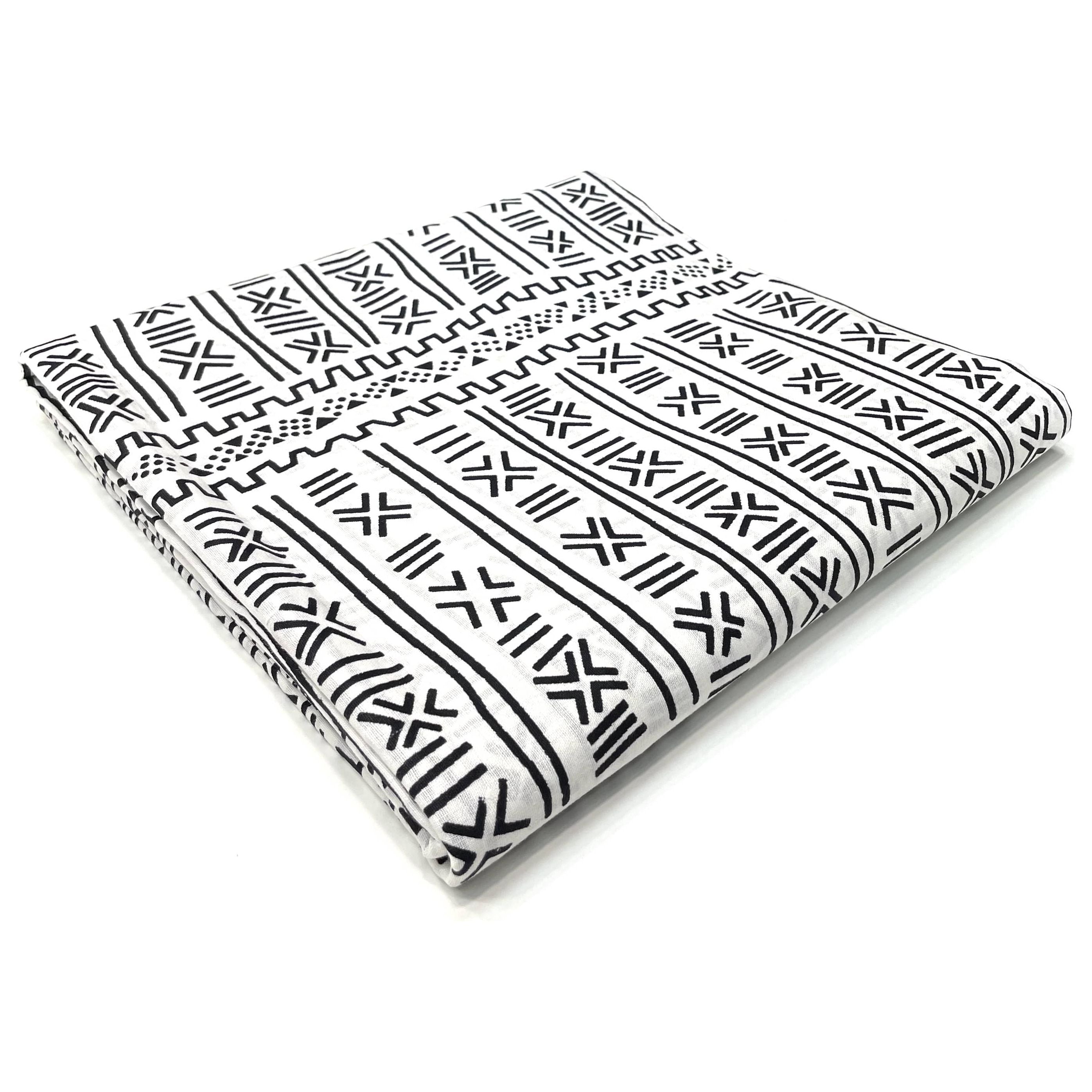 African Wax Pagne - 6 Yards 100% Cotton Fabric - BOGOLAN - WHITE / BLACK