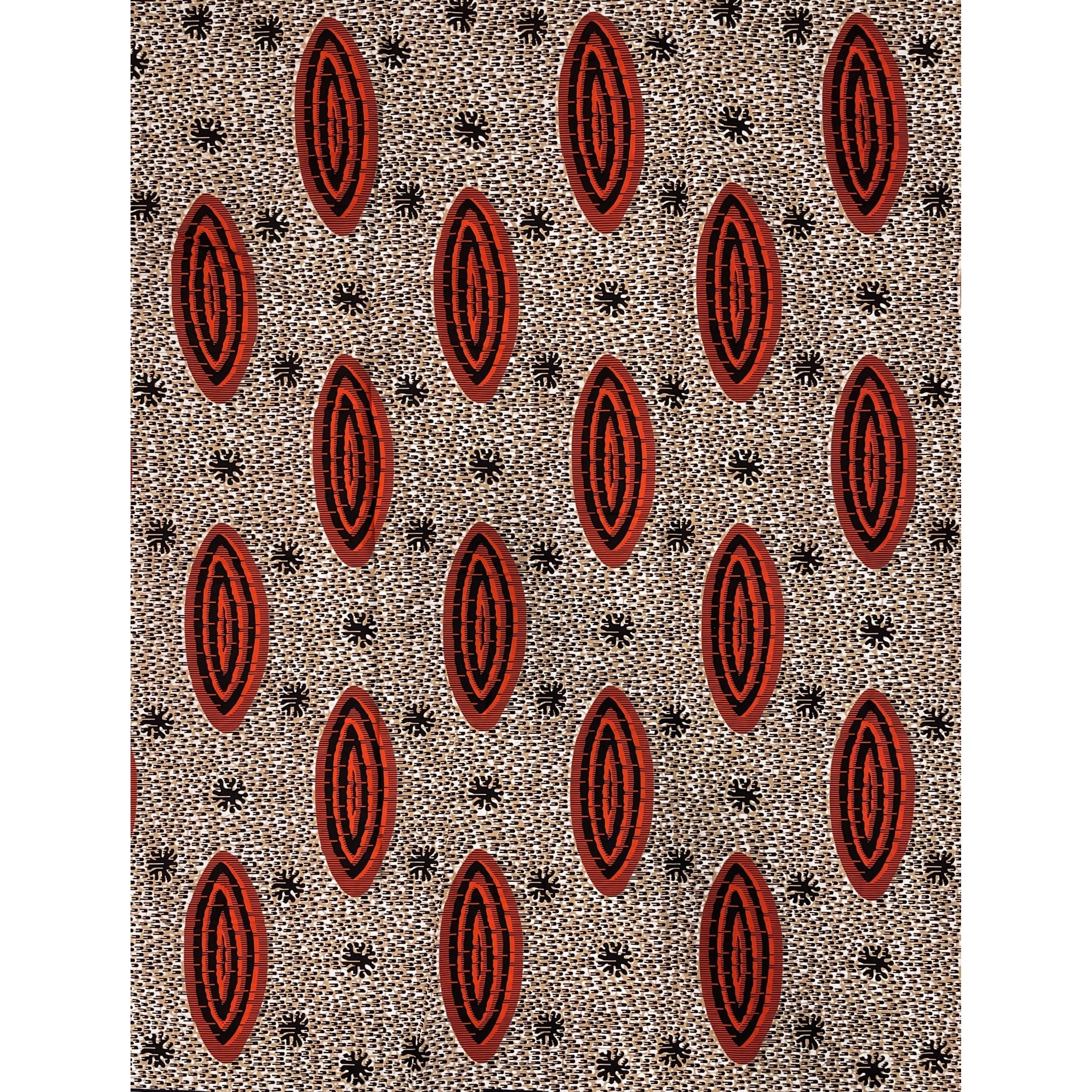 Wax Pagne Africain - Tissu 6 Yards 100% Coton - ROUGE / BEIGE