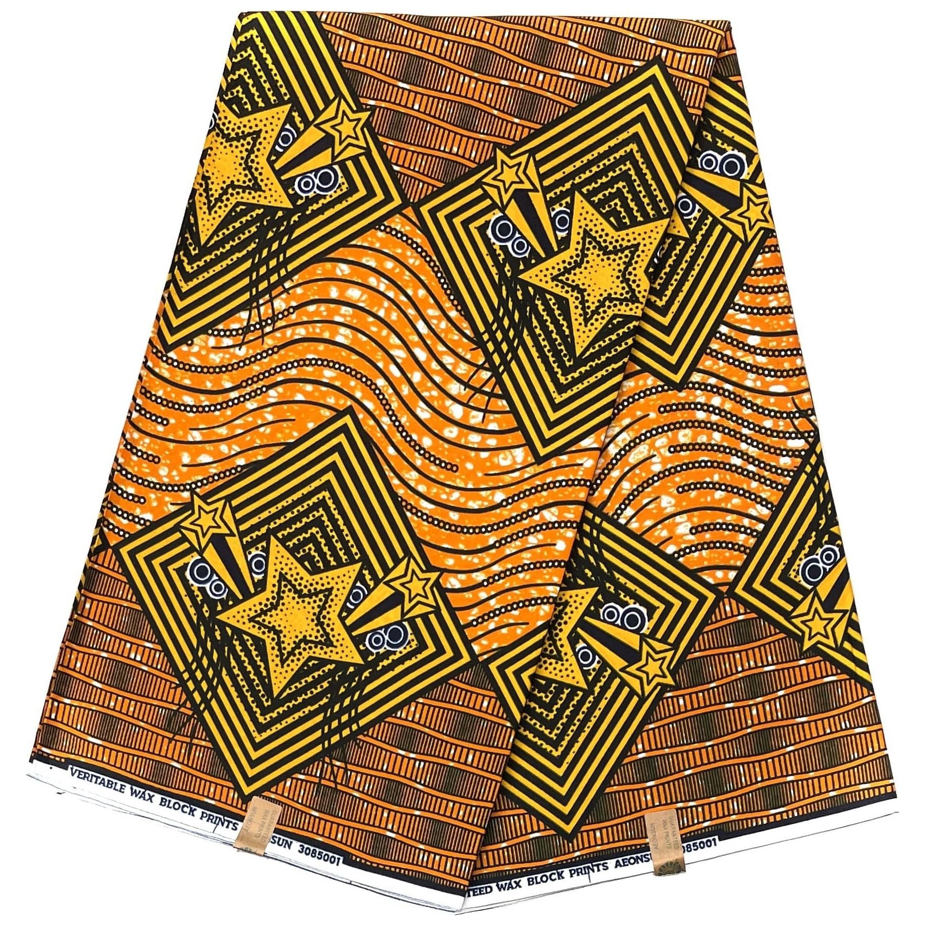 Wax Pagne Africain - Tissu 6 Yards 100% Coton - ORANGE / JAUNE