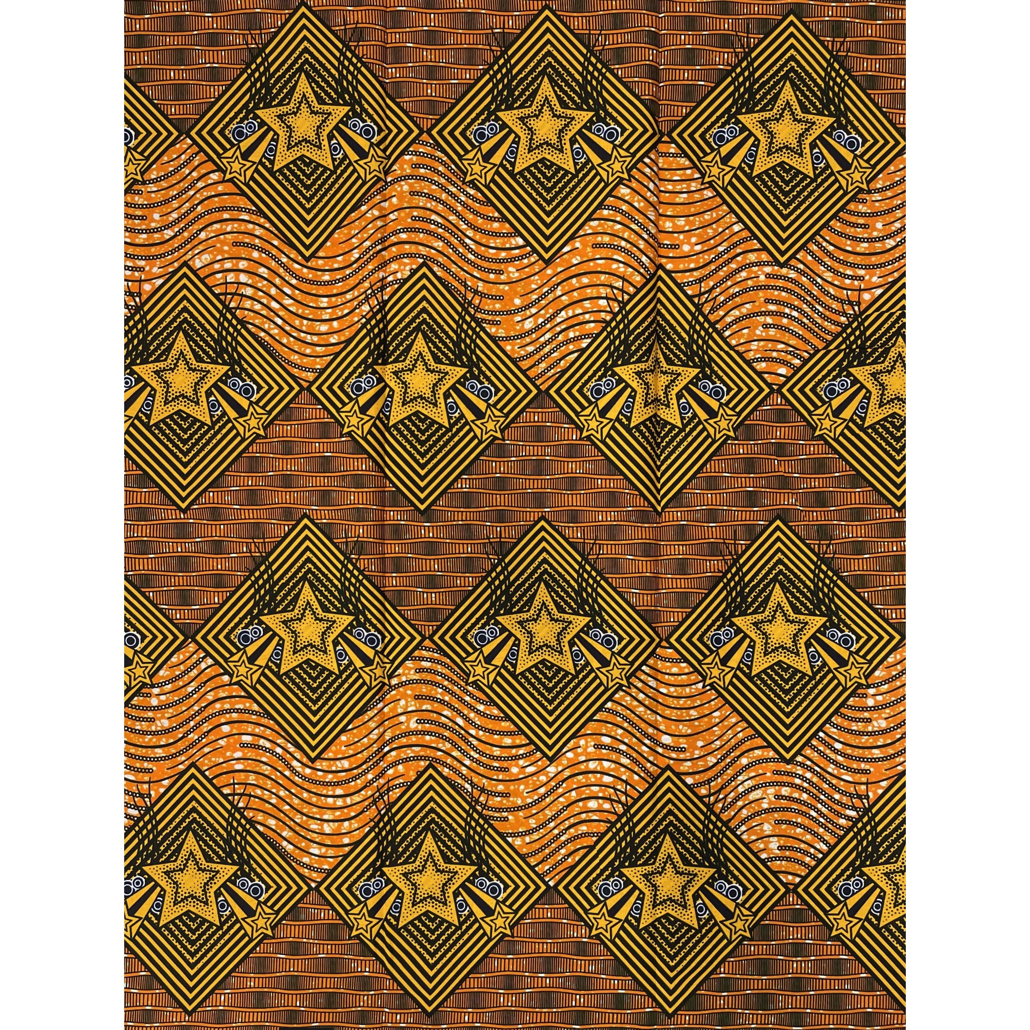 Wax Pagne Africain - Tissu 6 Yards 100% Coton - ORANGE / JAUNE