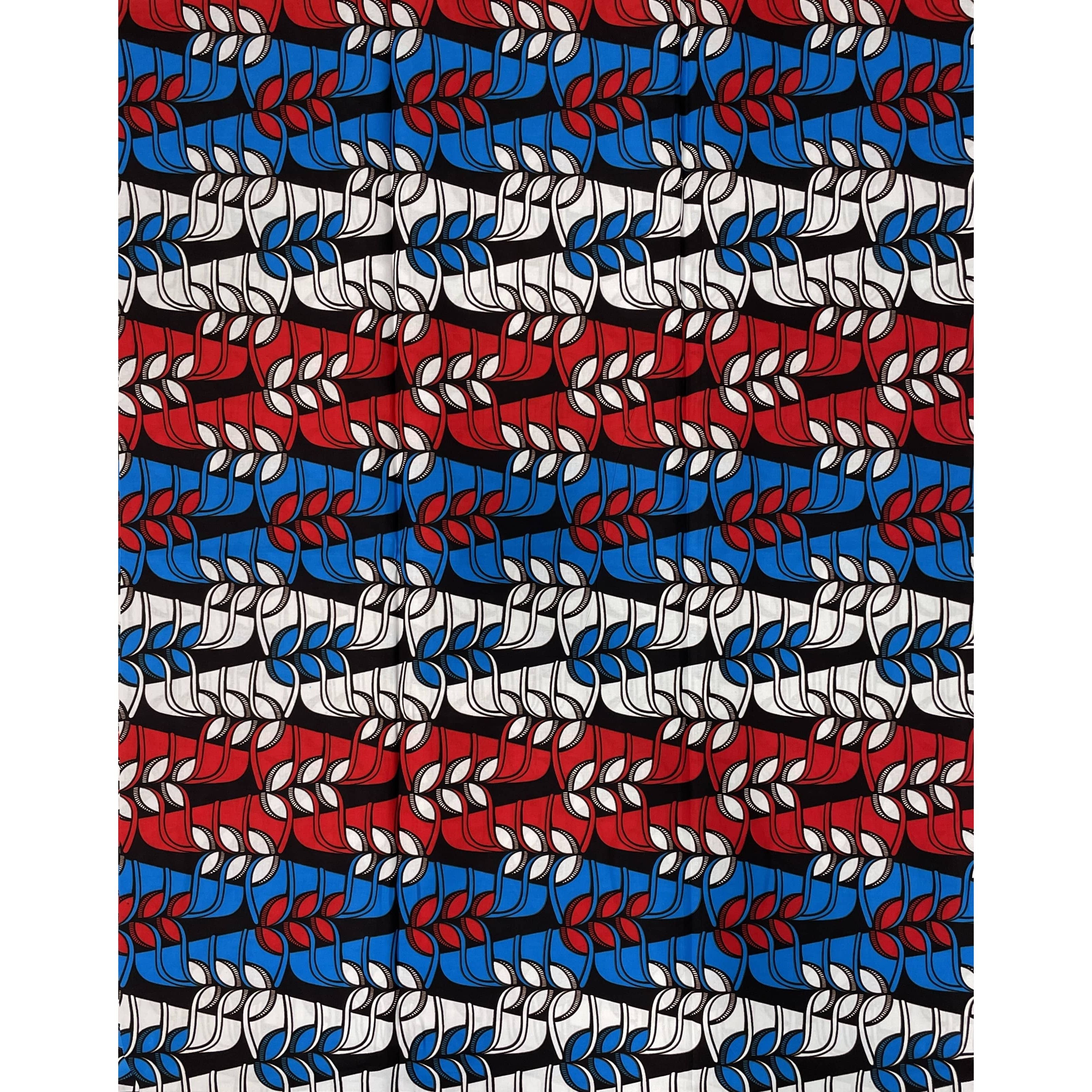 Wax African Loincloth Fabric - Coupon 2 Yards 100% Cotton - BLUE / WHITE / RED