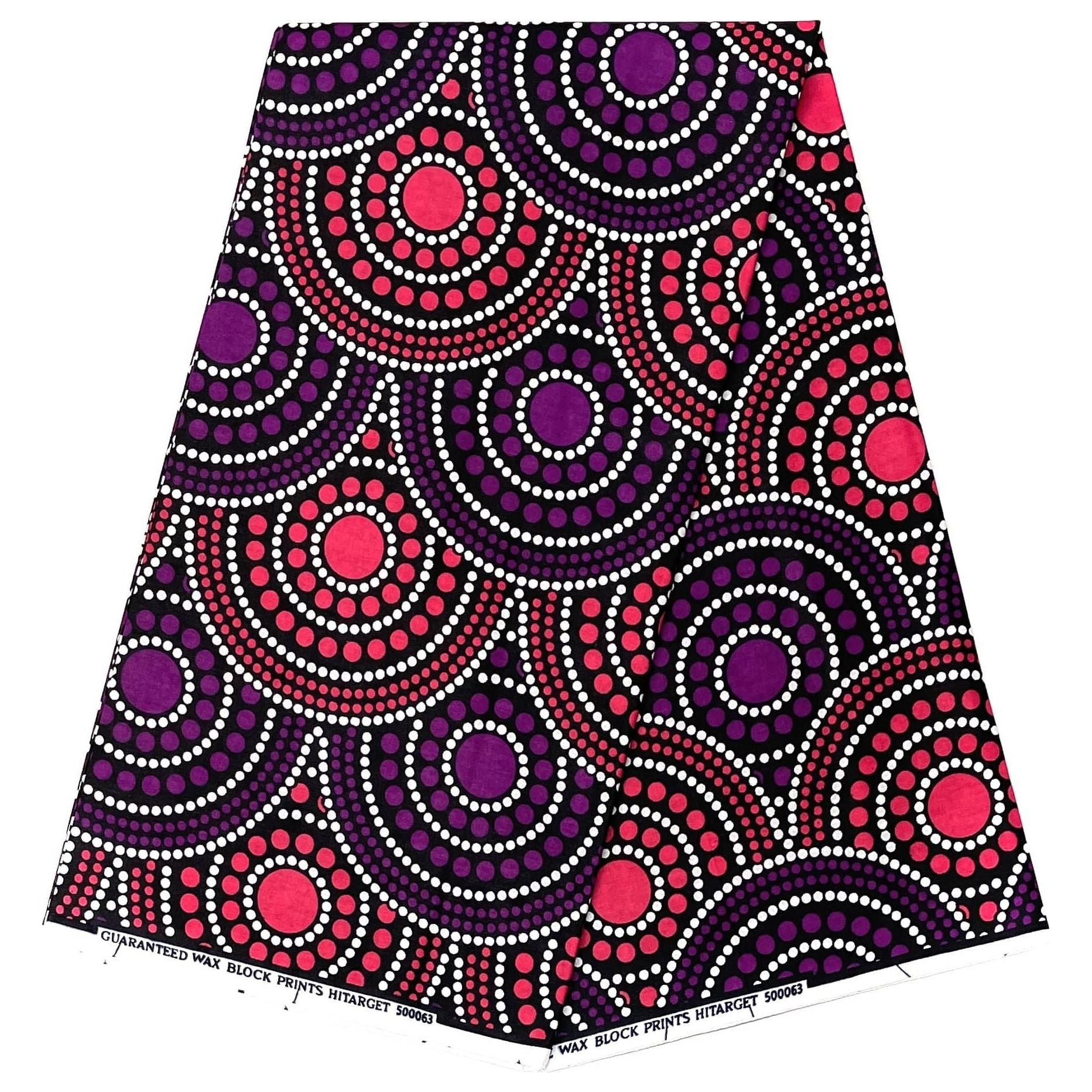 Wax African Loincloth Fabric - Coupon 2 Yards 100% Cotton - PINK / PURPLE