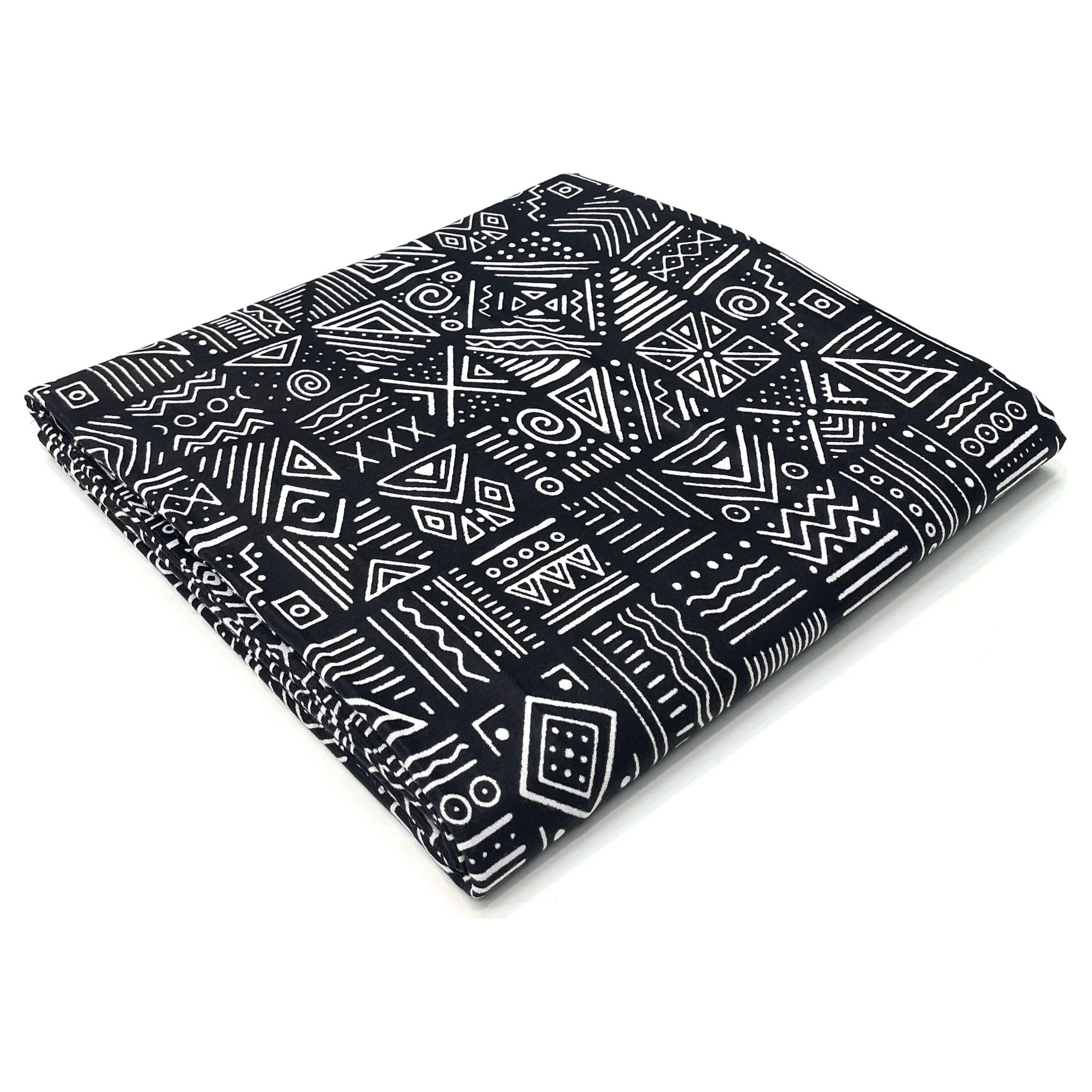 Wax Pagne Africain - Tissu 6 Yards 100% Coton - BOGOLAN - NOIR / BLANC