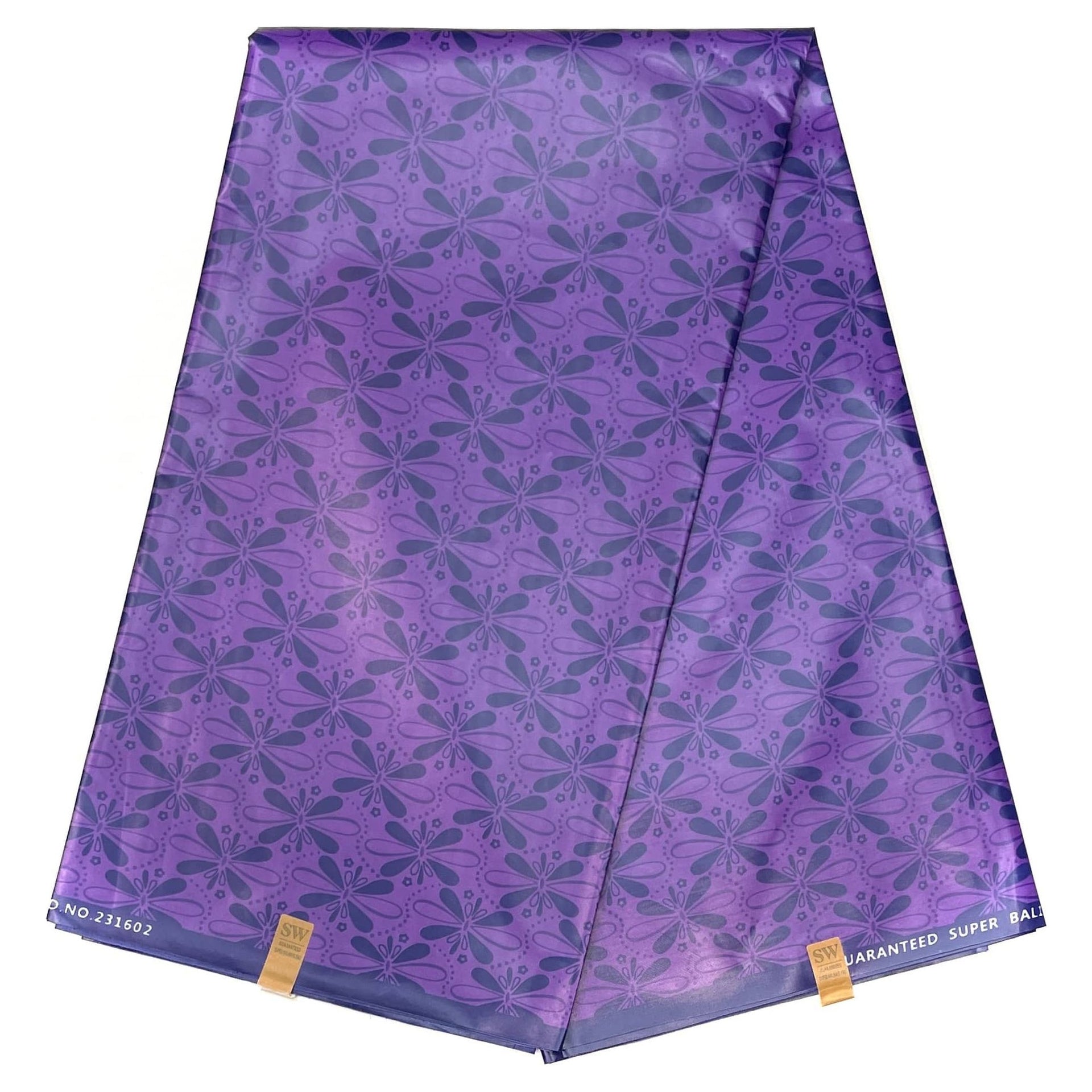 Bazin Wax African Pagne - 6 Yards POLYESTER Fabric - PURPLE