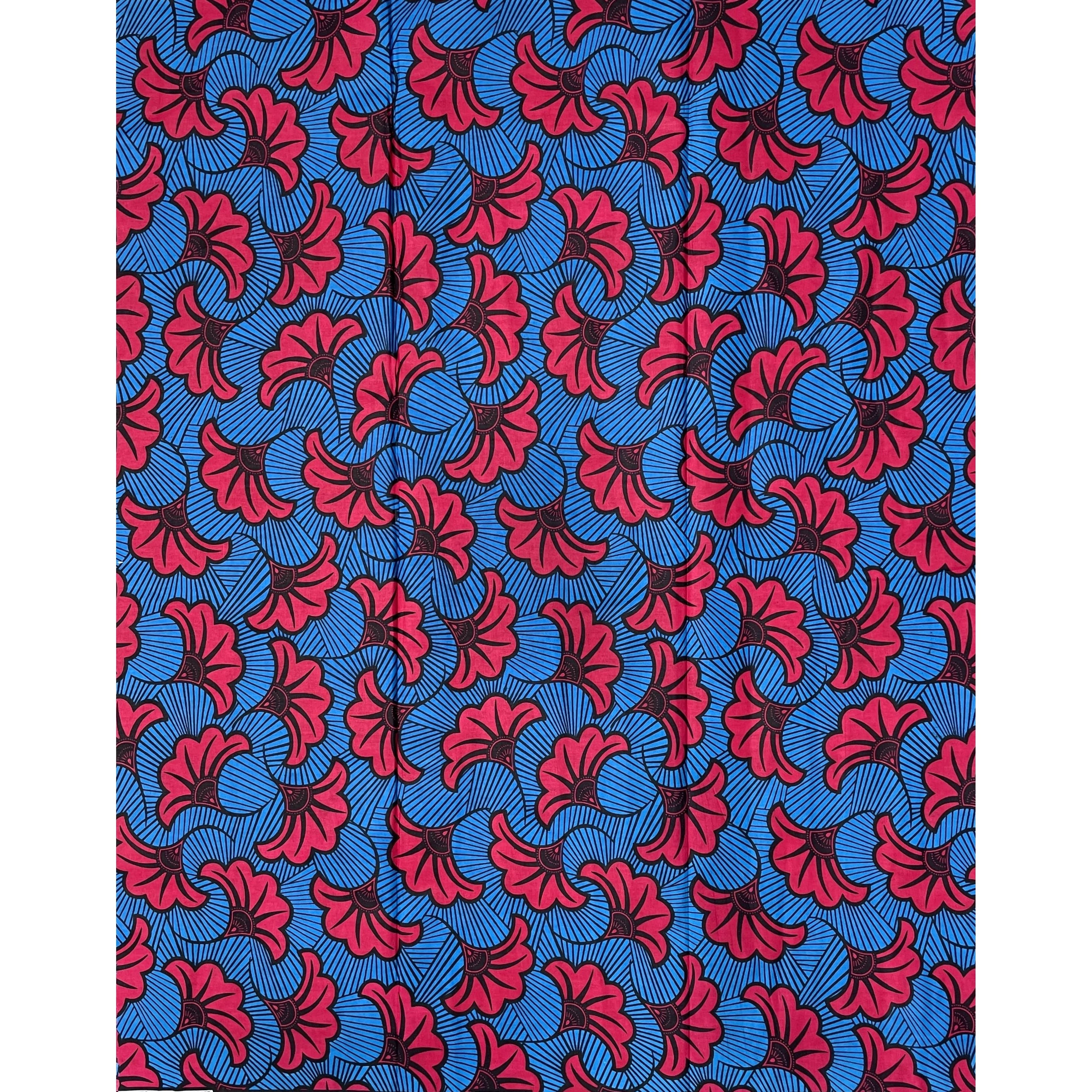 Wax Tissu Pagne Africain - Coupon 2 Yards 100% Coton - BLEU / ROSE