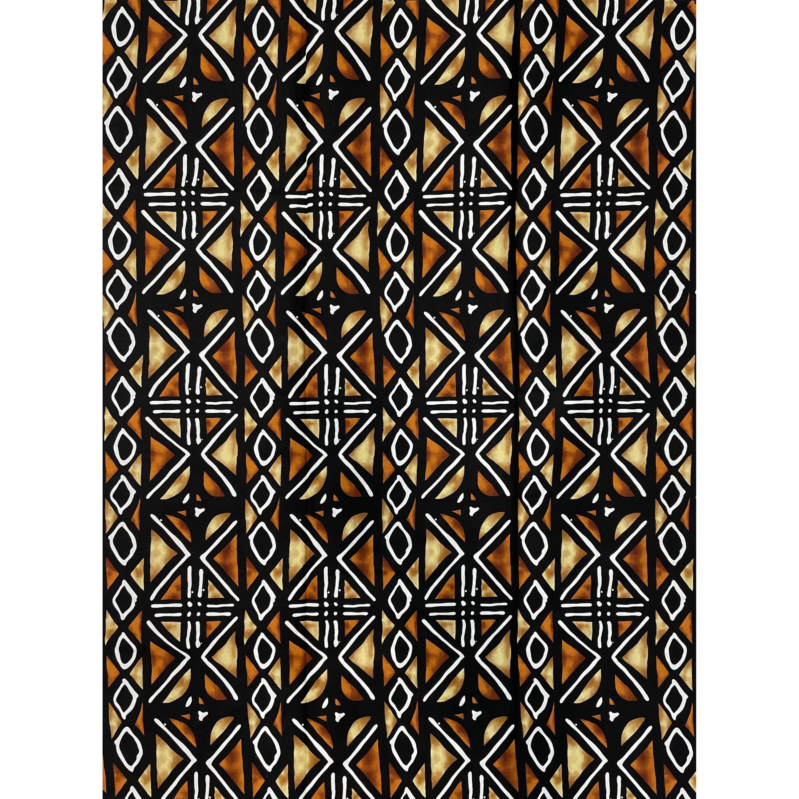 Wax Pagne Africain - Tissu 6 Yards 100% Coton - BOGOLAN - NOIR / MARRON