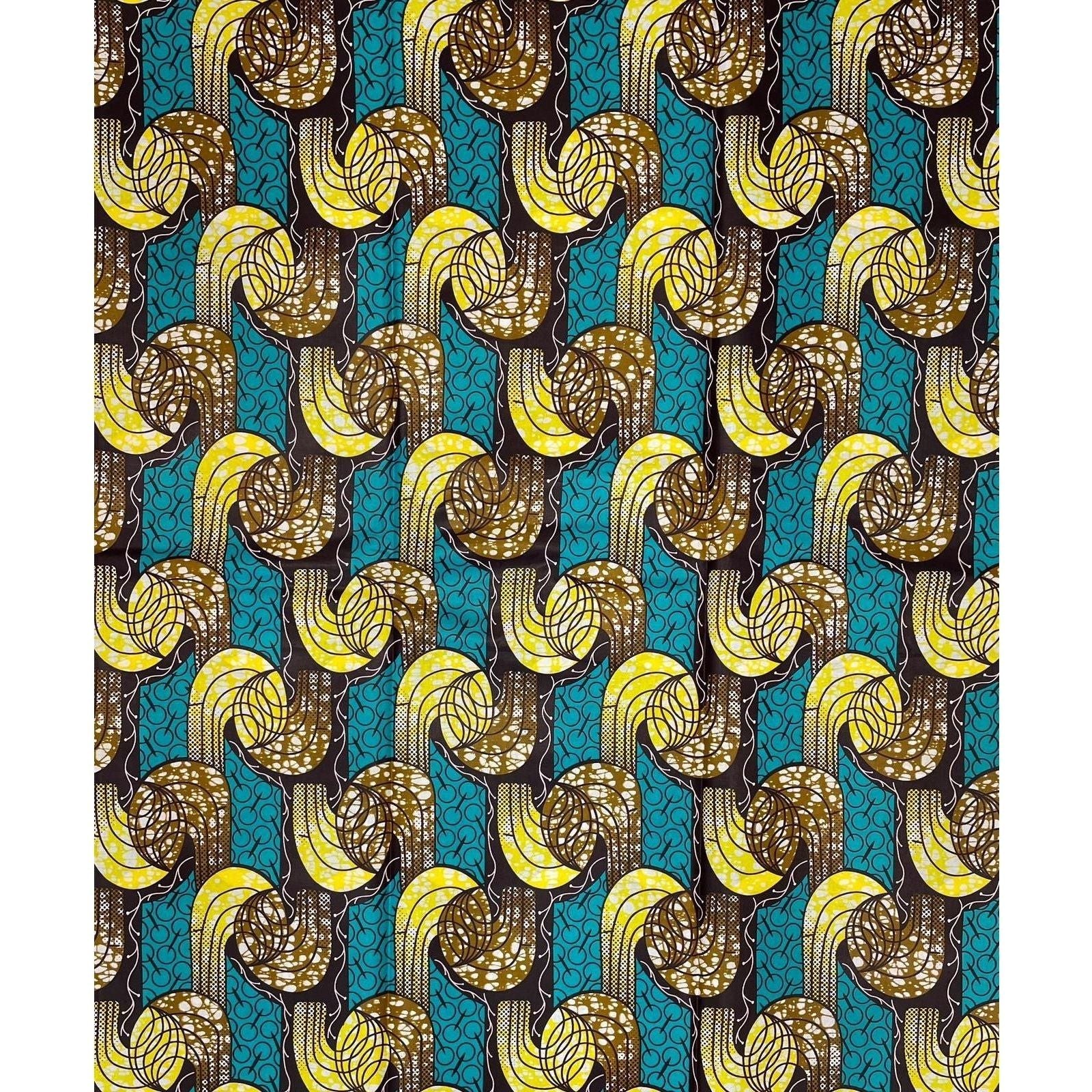 Wax Tissu Pagne Africain - Coupon 2 Yards 100% Coton - Aspect CIRÉ - TURQUOISE / JAUNE