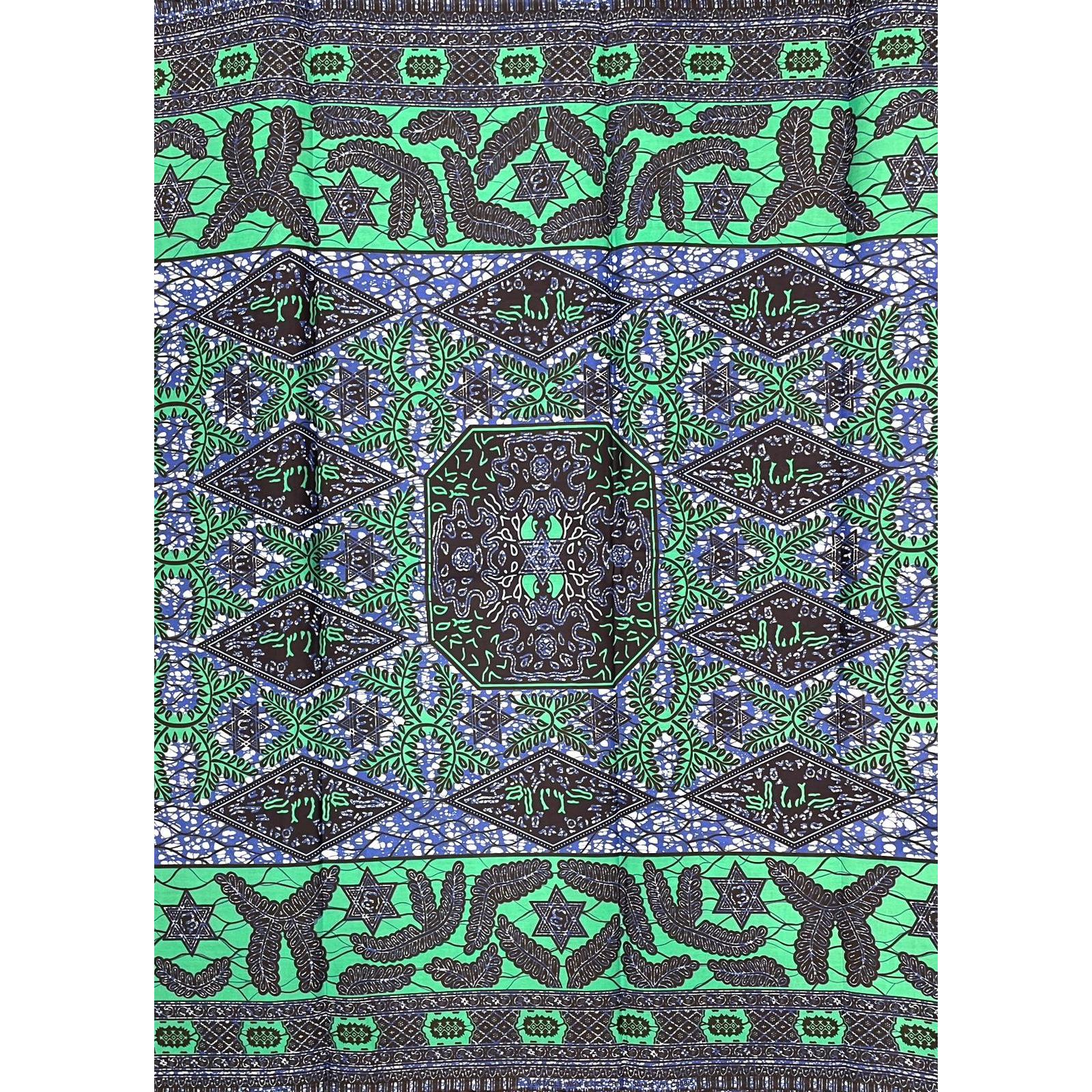 Pagne di cera africana - Tessuto 100% cotone da 6 metri - TURCHESE / BLU