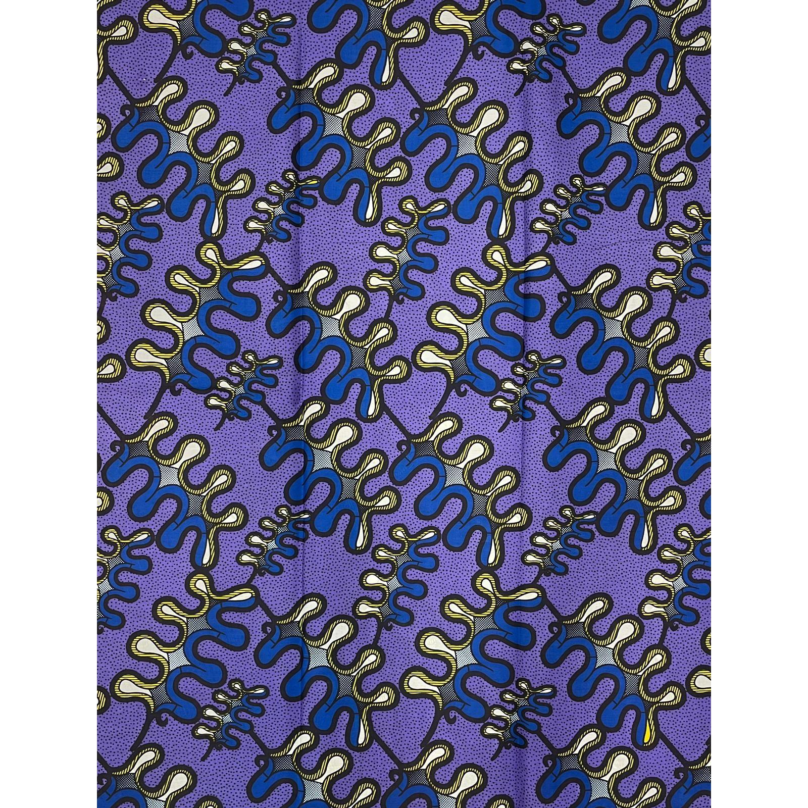 African Wax Pagne - Fabric 6 Yards 100% Cotton - PURPLE / BLUE