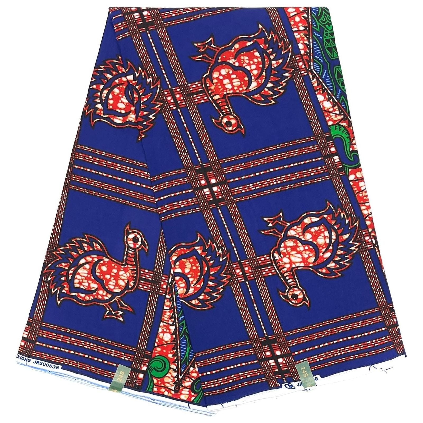 Pagne di cera africana - Tessuto 6 metri 100% cotone - BLU / ROSSO