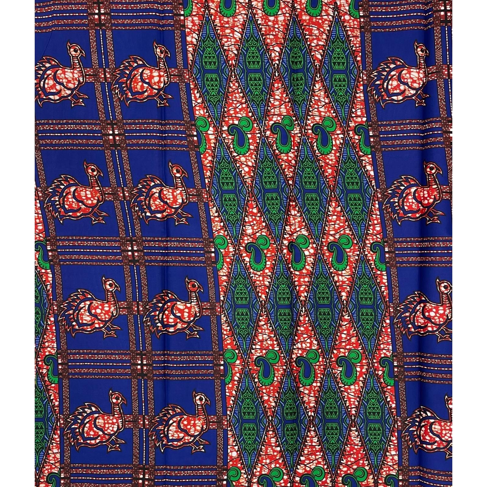 Wax Pagne Africain - Tissu 6 Yards 100% Coton - BLEU / ROUGE