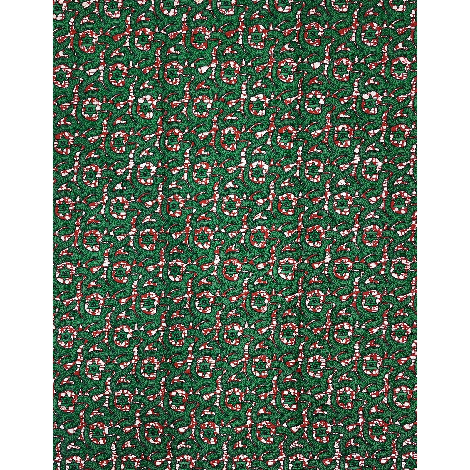 African Wax Pagne - 6 Yards 100% Cotton Fabric - GREEN / BROWN