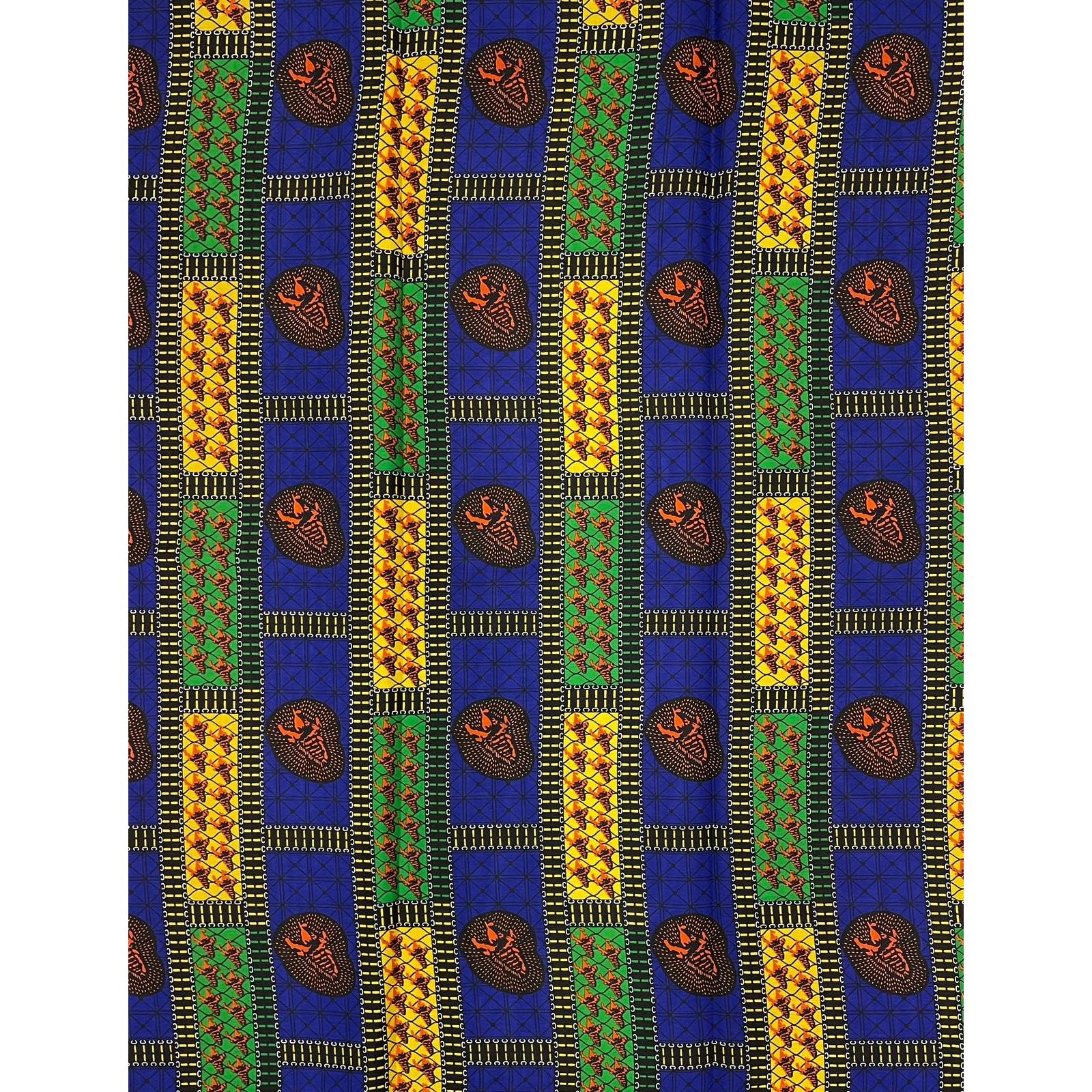 Wax Pagne Africain - Tissu 6 Yards 100% Coton - BLEU / VERT