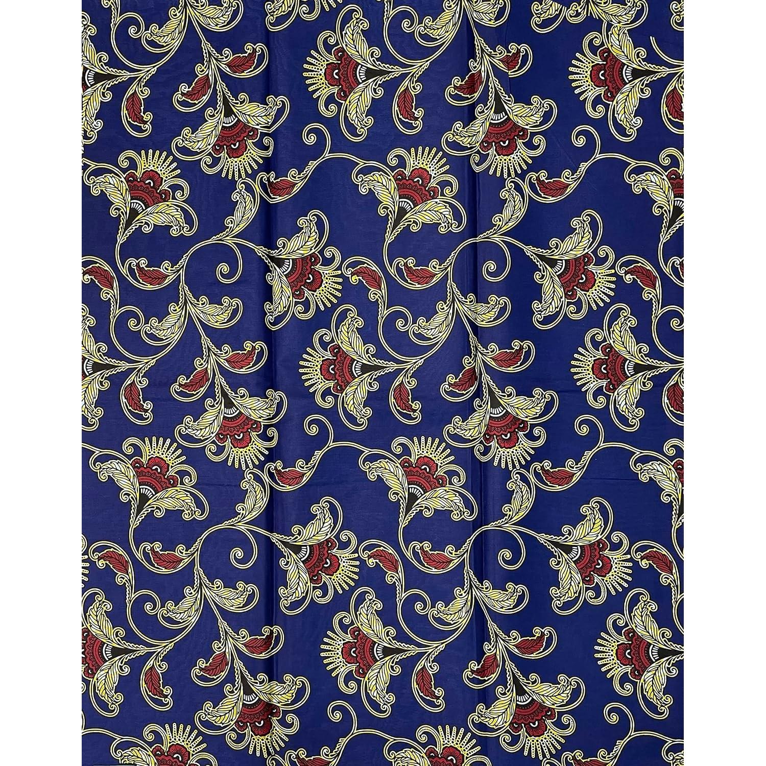 African Wax Pagne - Fabric 6 Yards 100% Cotton - BLUE / RED