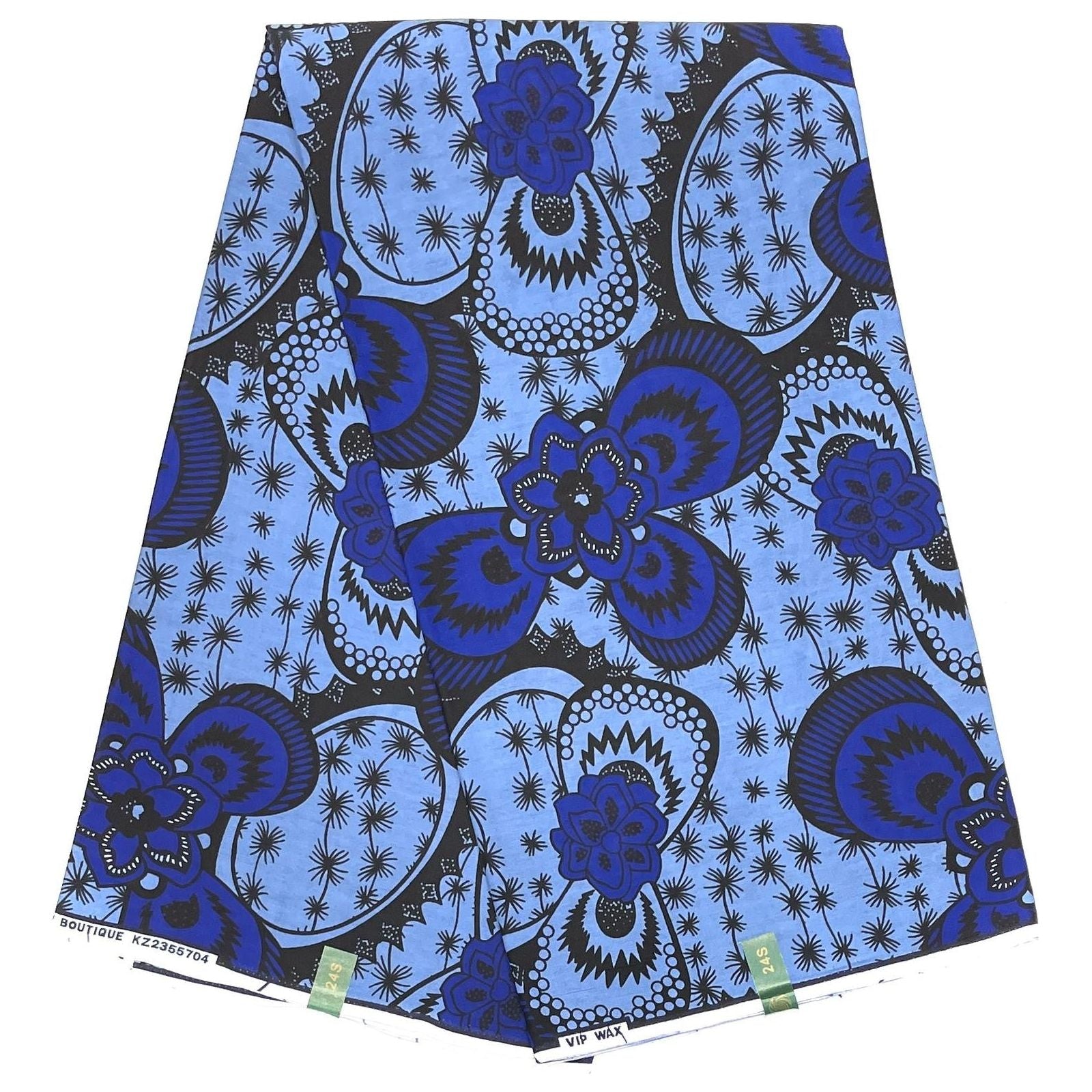 African Wax Pagne - 6 Yards 100% Cotton Fabric - BLUE / GRAY