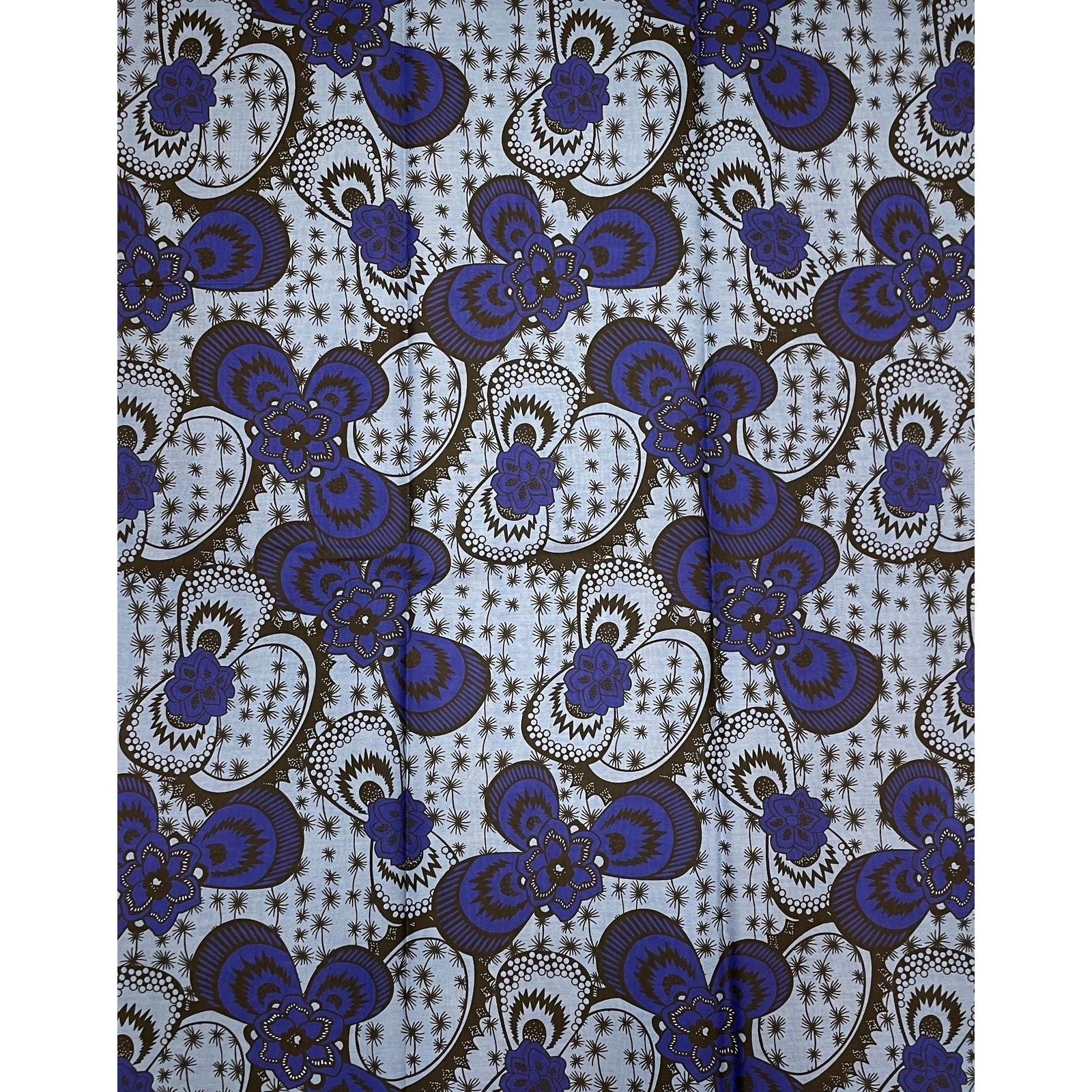 African Wax Pagne - 6 Yards 100% Cotton Fabric - BLUE / GRAY