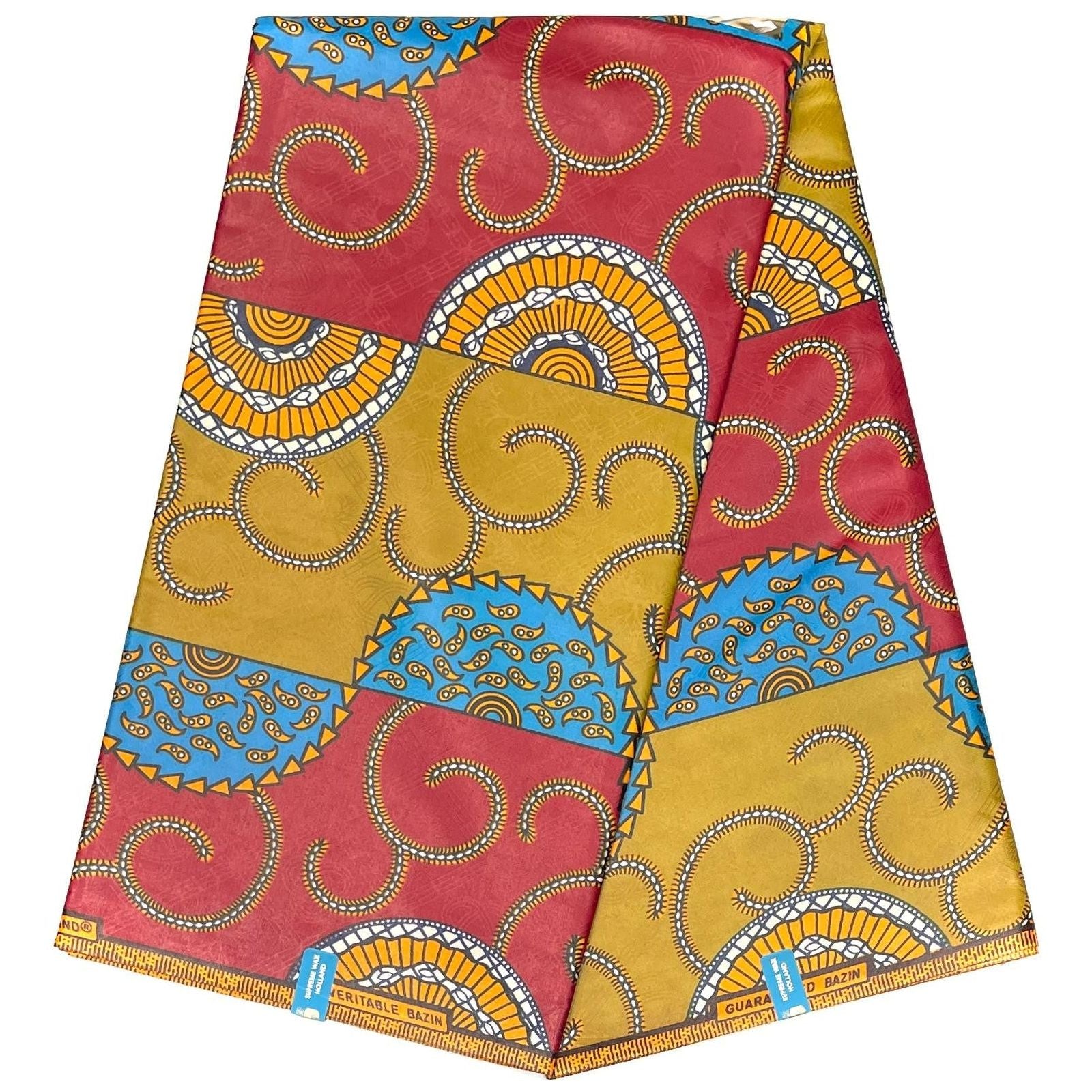 Bazin Wax African Pagne - 6 Yards Cotton Fabric - BORDEAUX / ORANGE