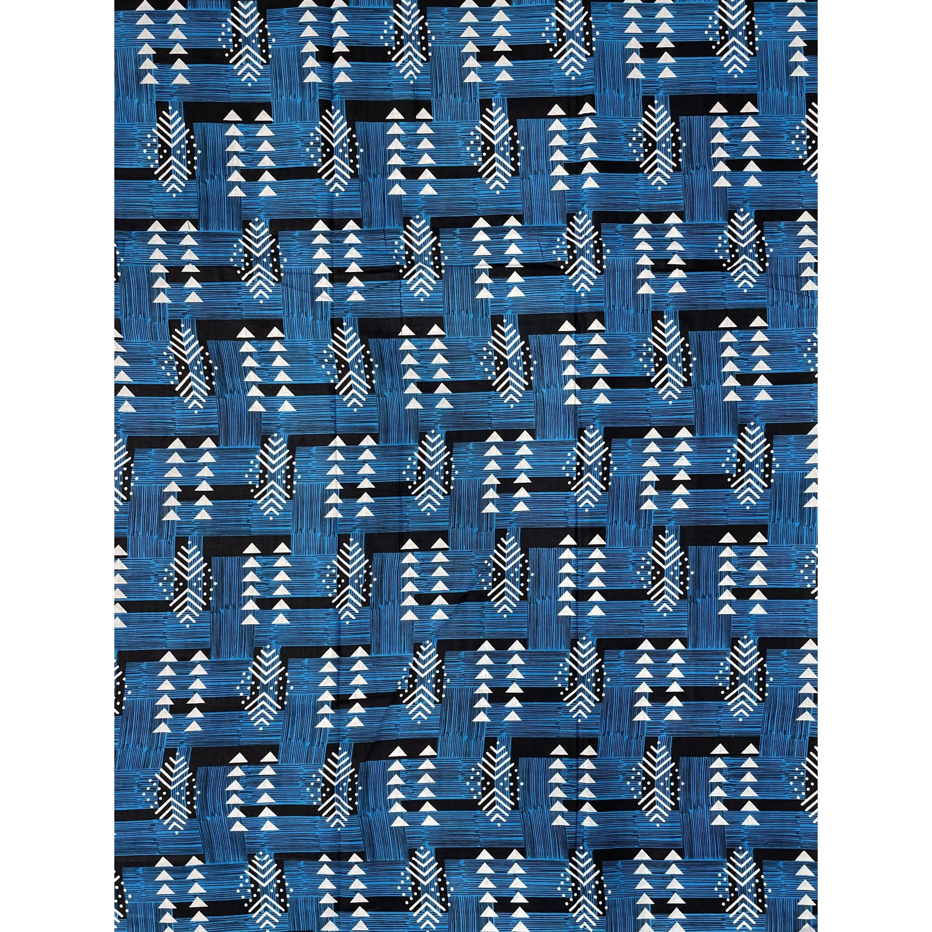 Wax Tissu Pagne Africain - Coupon 2 Yards 100% Coton - BLEU / NOIR