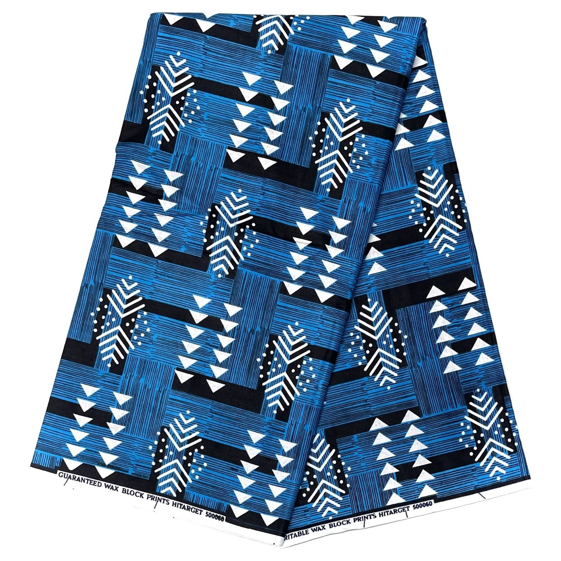 Tessuto per perizoma africano in cera - Coupon 2 iarde 100% cotone - BLU / NERO