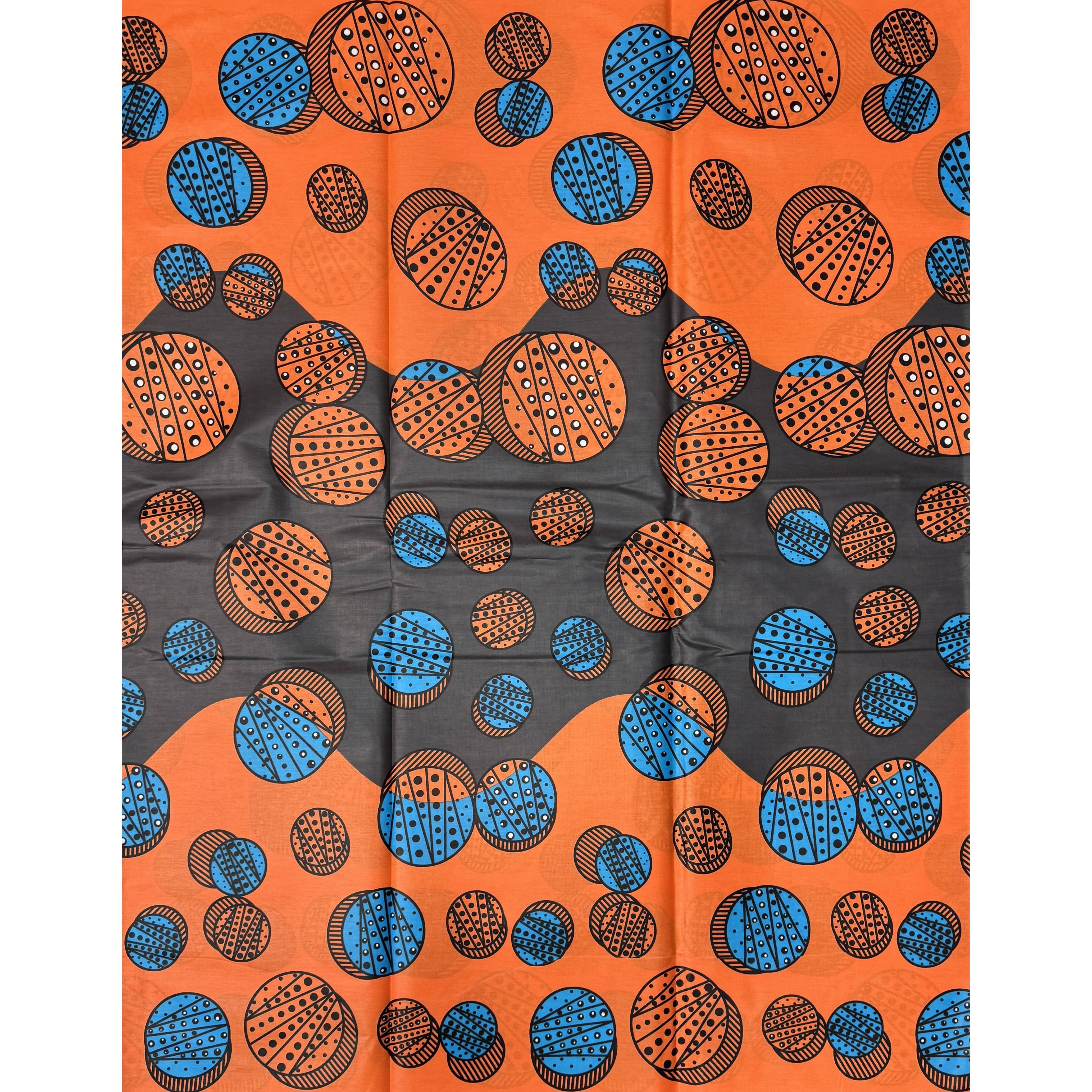 Wax Pagne Africain - Tissu Satiné 6 Yards 100% Coton - ORANGE / GRIS