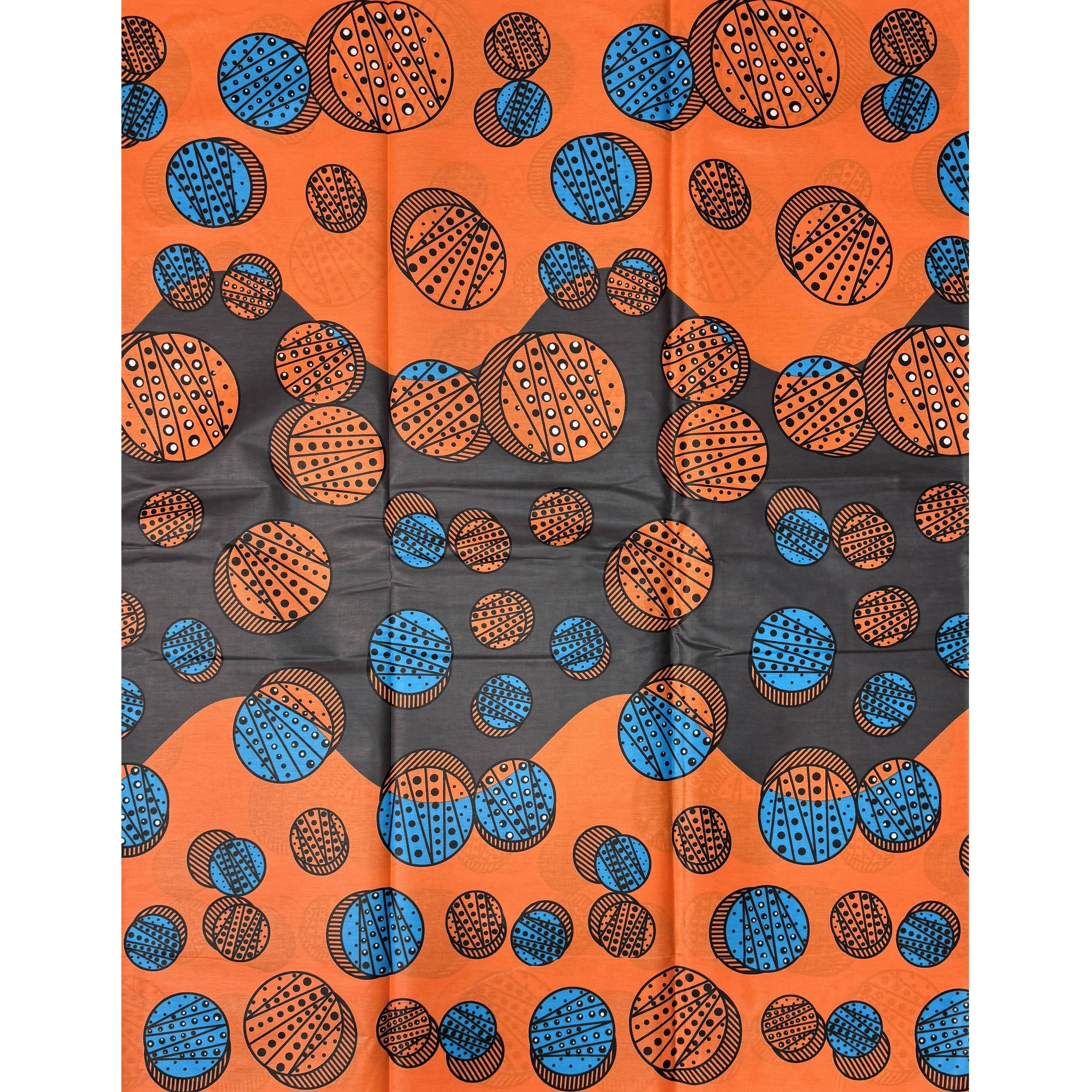 Wax Tissu Pagne Africain - Coupon 2 Yards 100% Coton - Aspect CIRÉ - ORANGE / GRIS