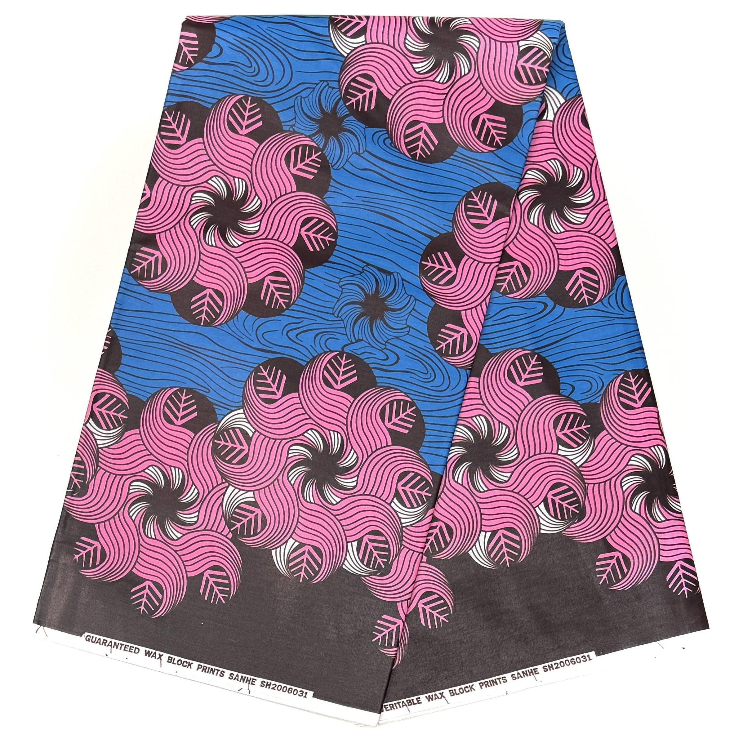 African Wax Pagne - Satin Fabric 6 Yards 100% Cotton - PINK / BLUE