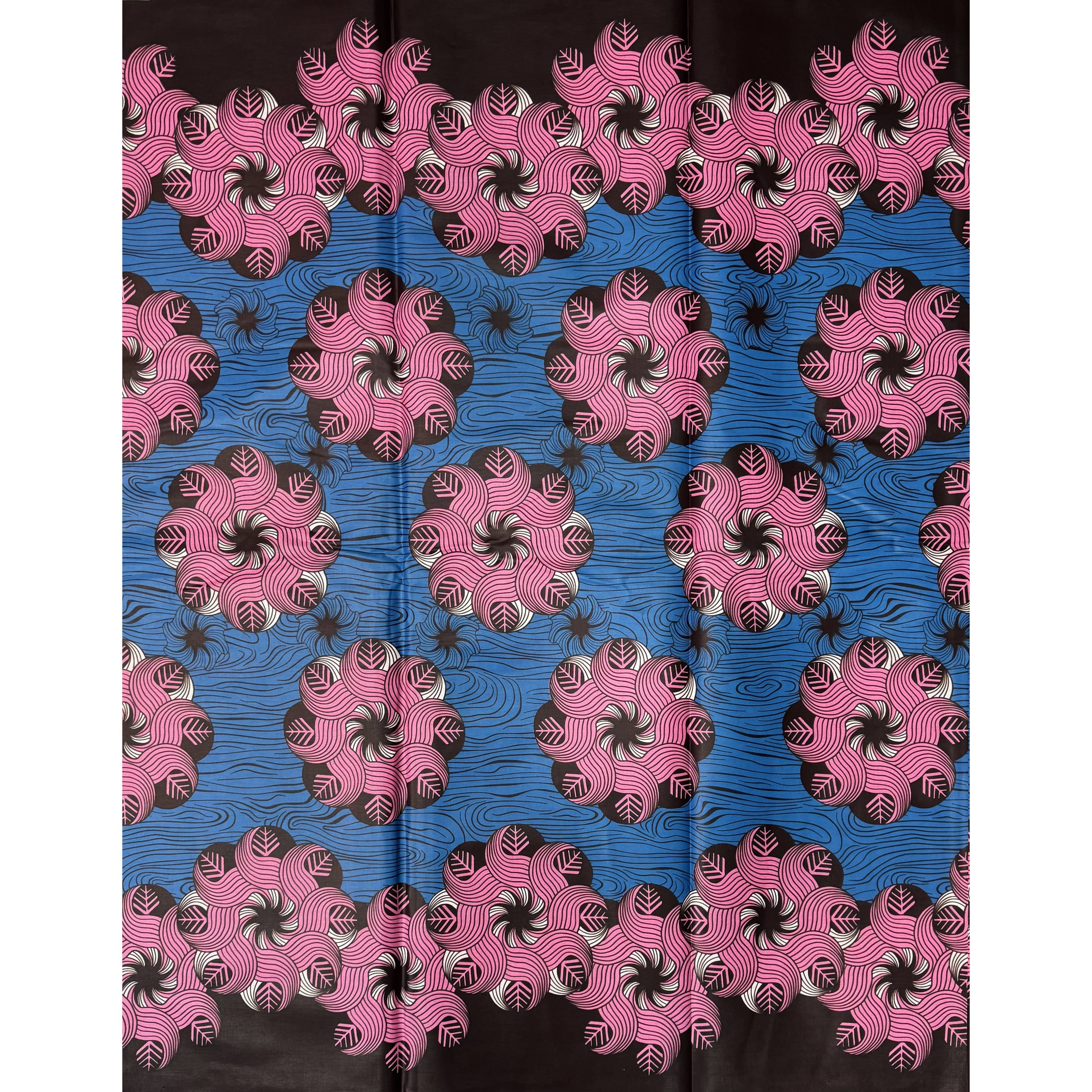 African Wax Pagne - Satin Fabric 6 Yards 100% Cotton - PINK / BLUE