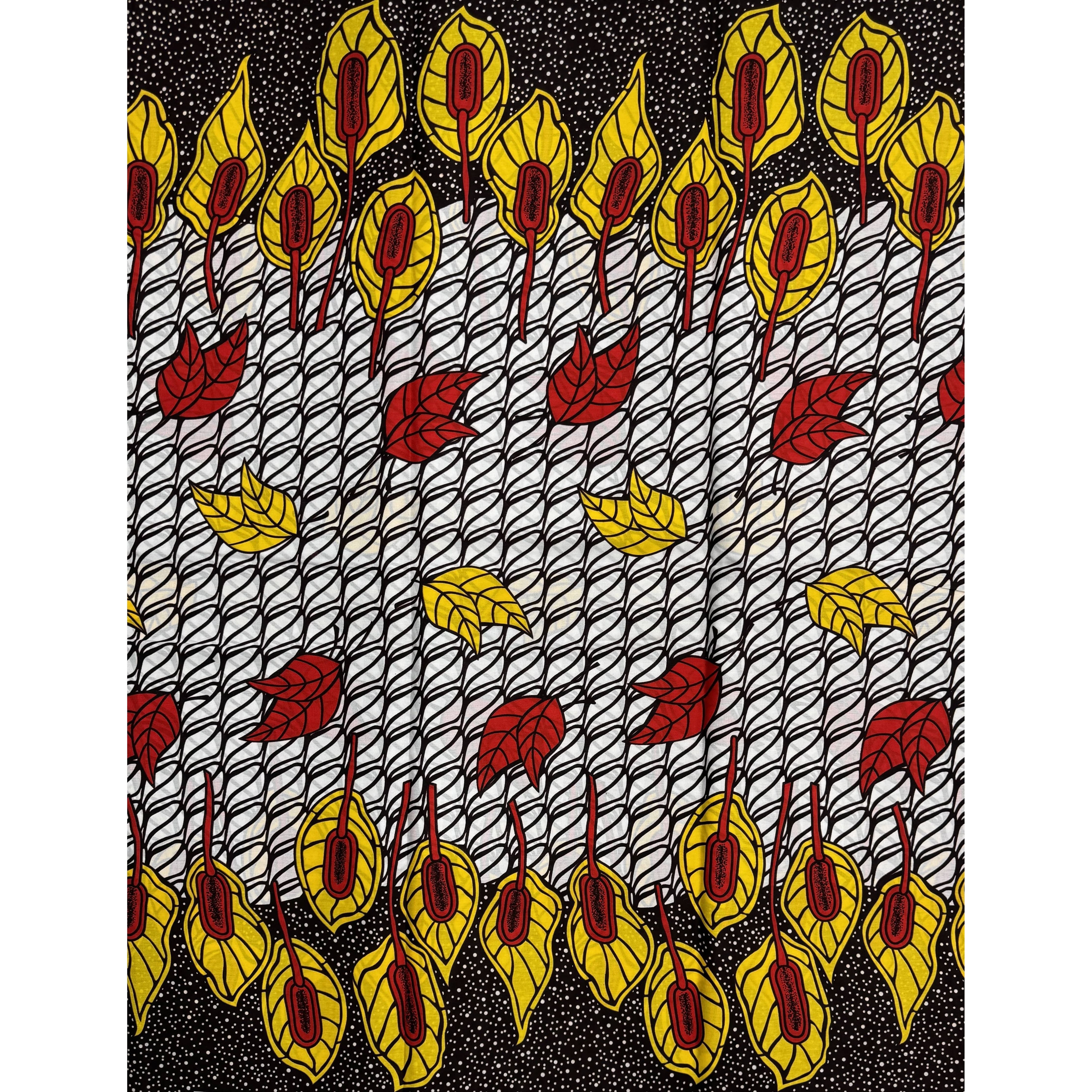 African Wax Pagne - 6 Yards 100% Cotton Fabric - RED / YELLOW