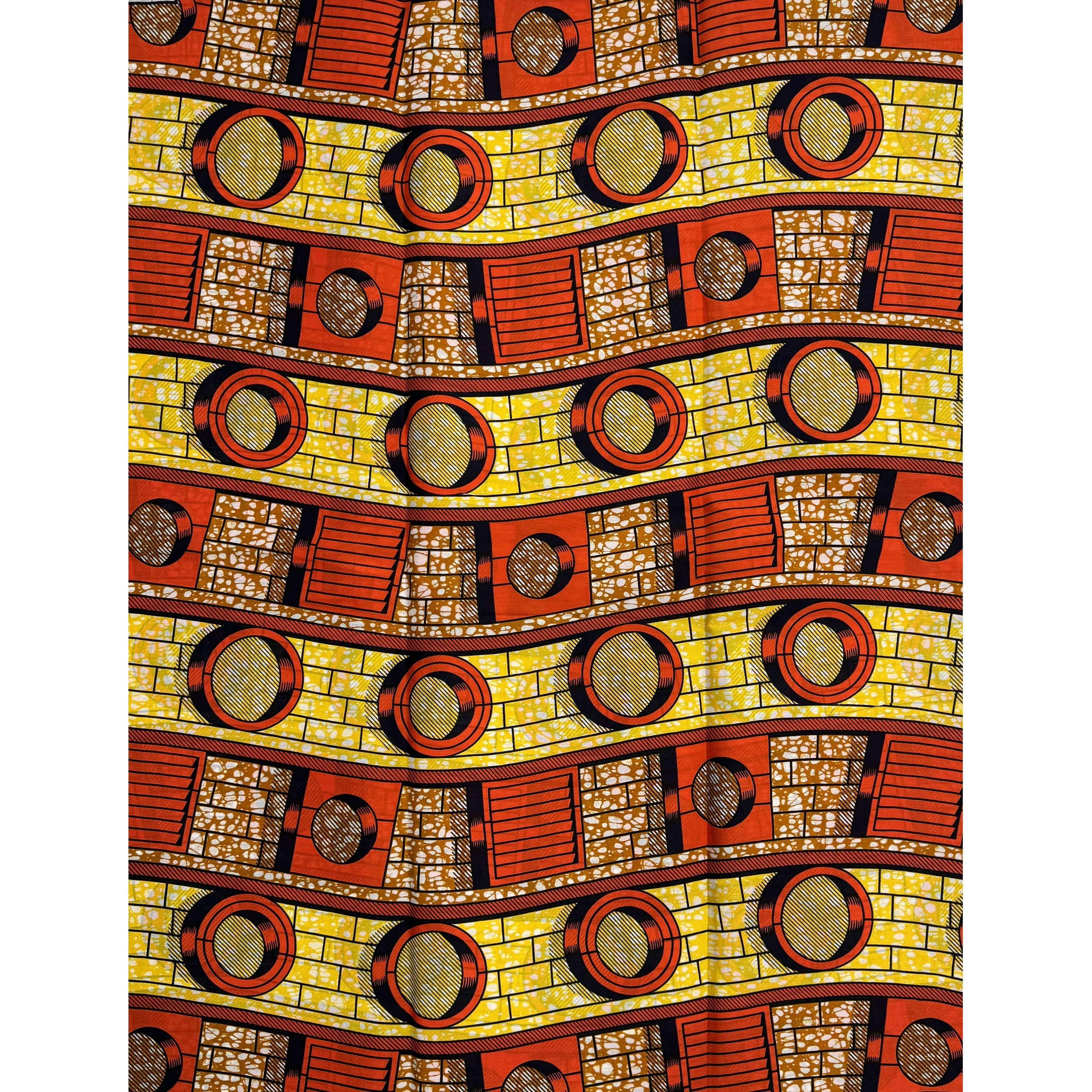 Wax Tissu Pagne Africain - Coupon 2 Yards 100% Coton -  ORANGE / JAUNE