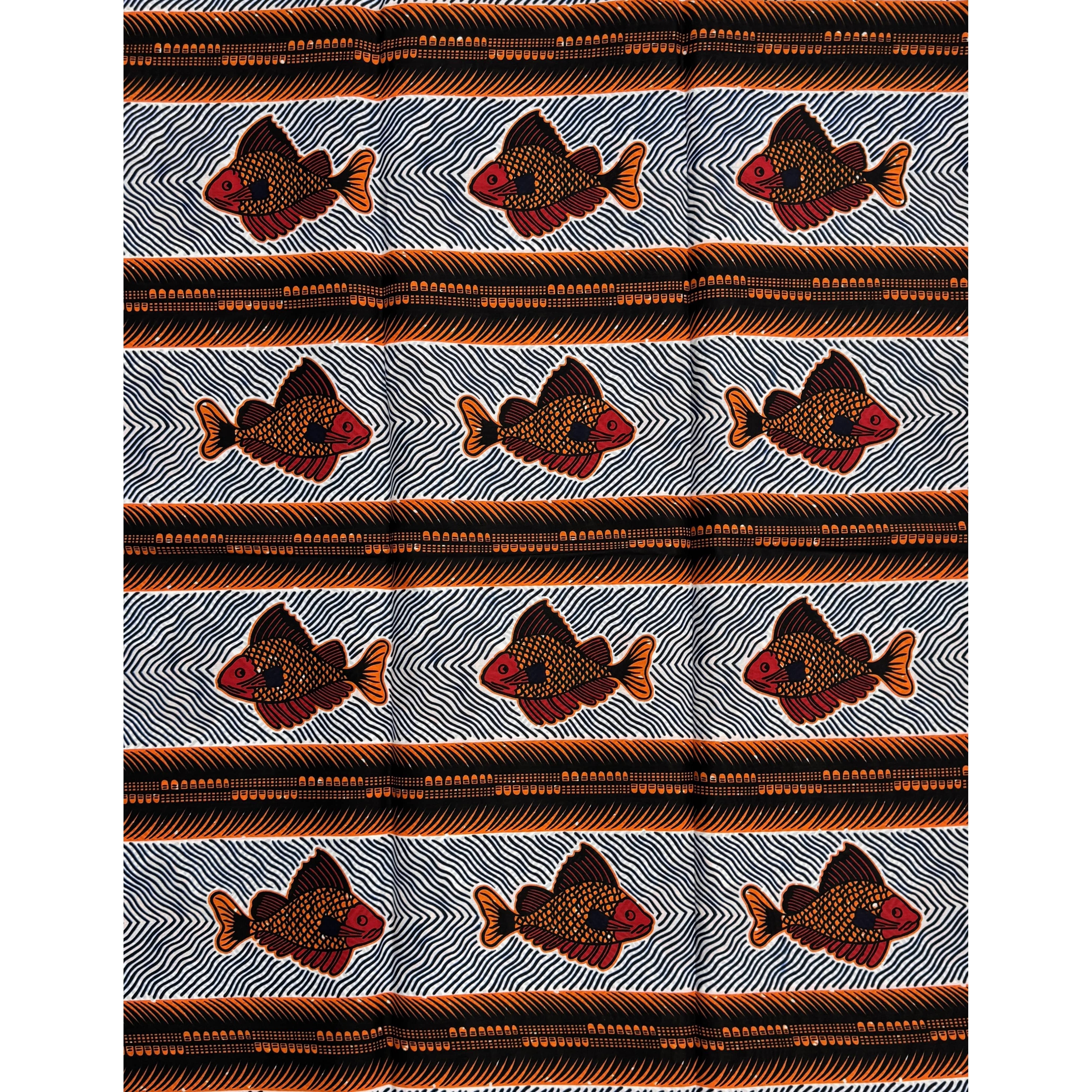 Wax Tissu Pagne Africain - Coupon 2 Yards 100% Coton - BLANC / ORANGE / ROUGE