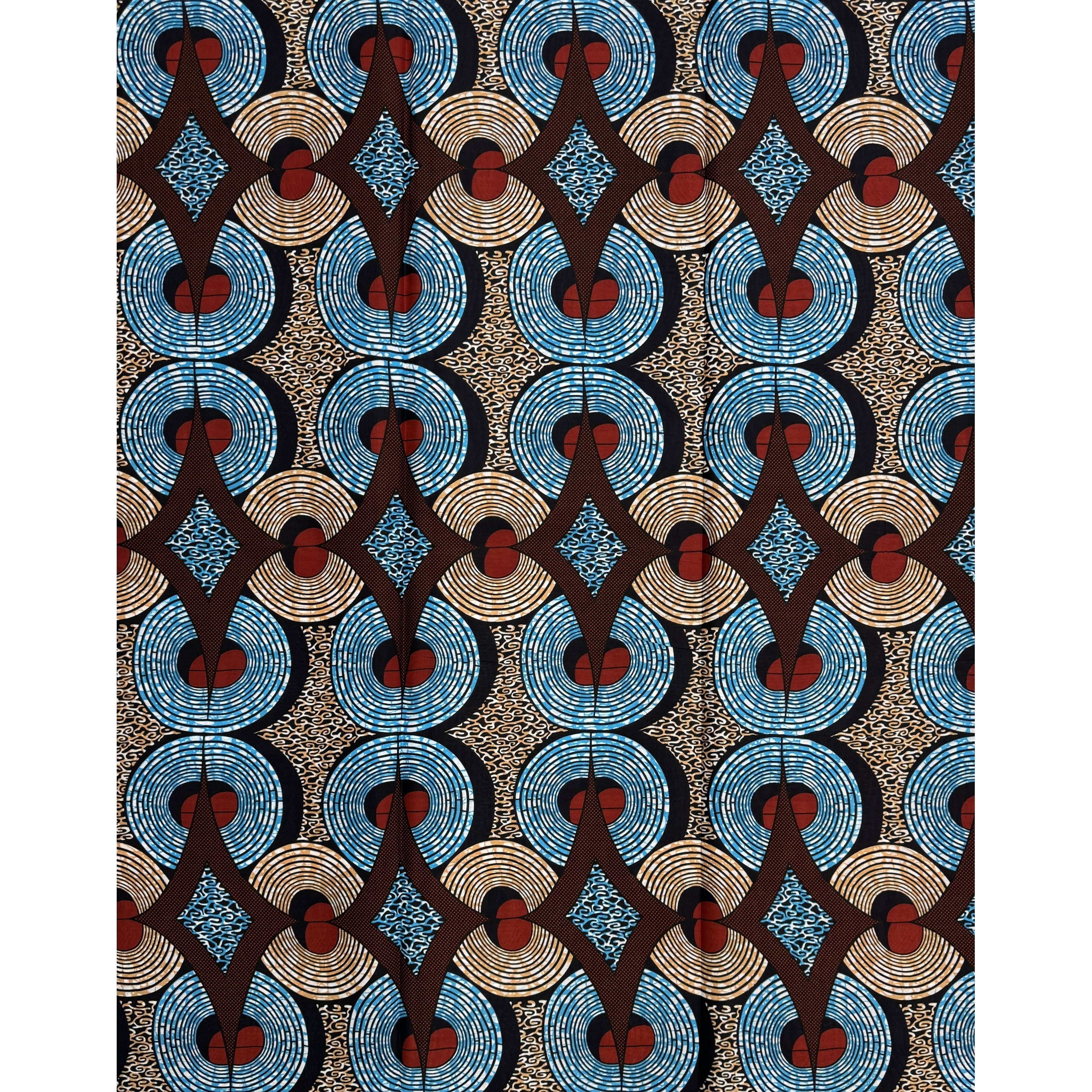 Wax African Loincloth Fabric - Coupon 2 Yards 100% Cotton - BLUE / GRAY