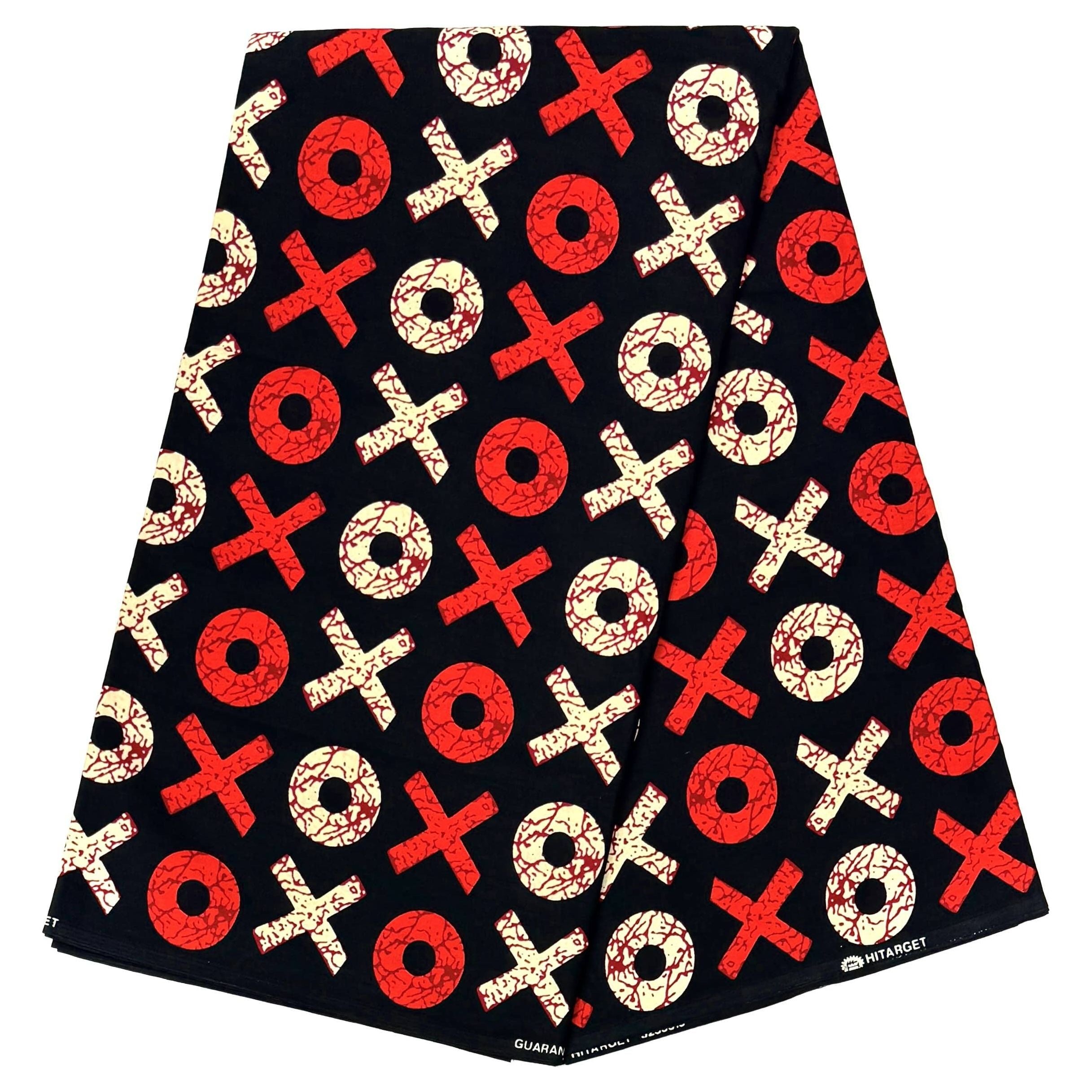 African Wax Pagne - 6 Yards 100% Cotton Fabric - RED / BLACK