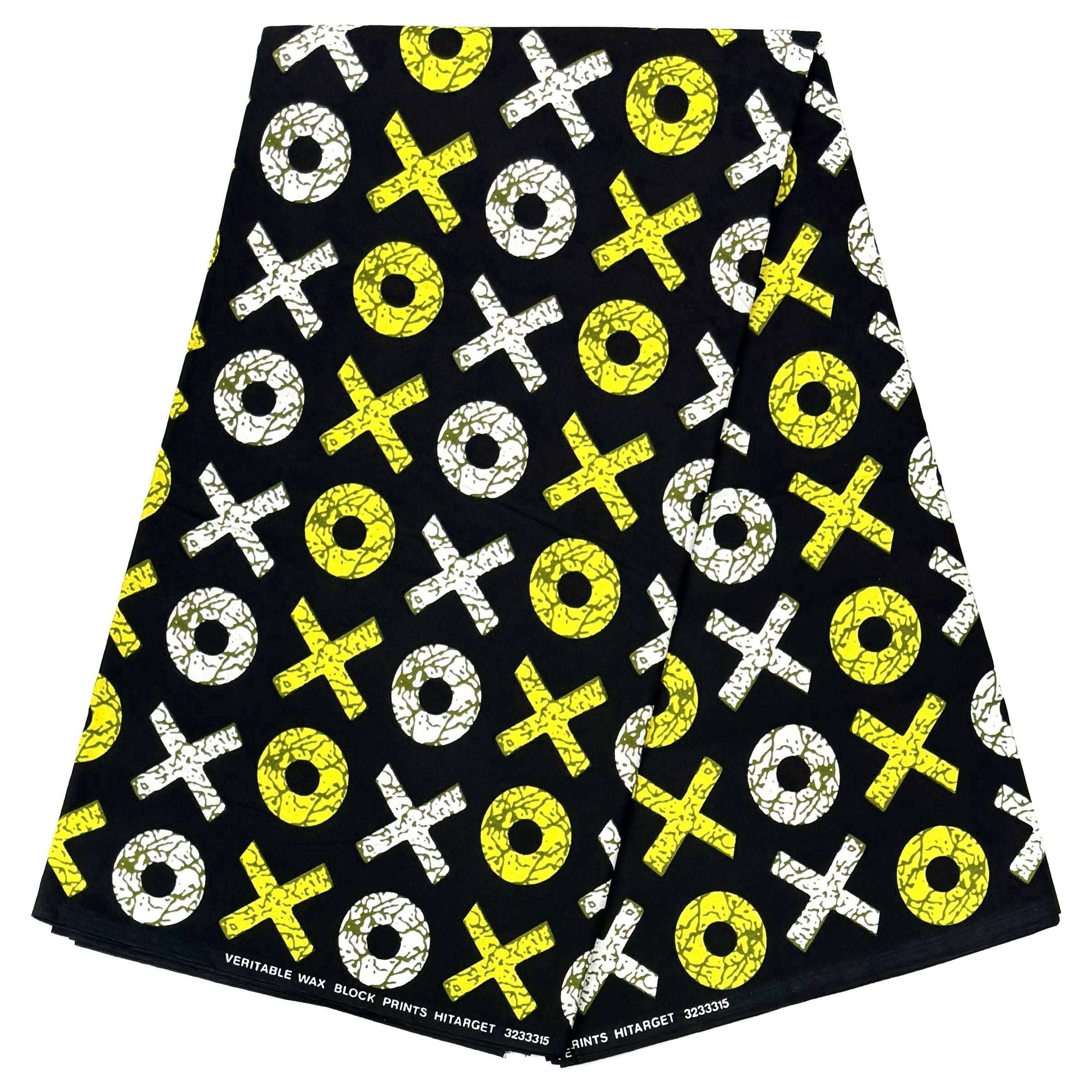 African Wax Pagne - 6 Yards 100% Cotton Fabric - BLACK / YELLOW