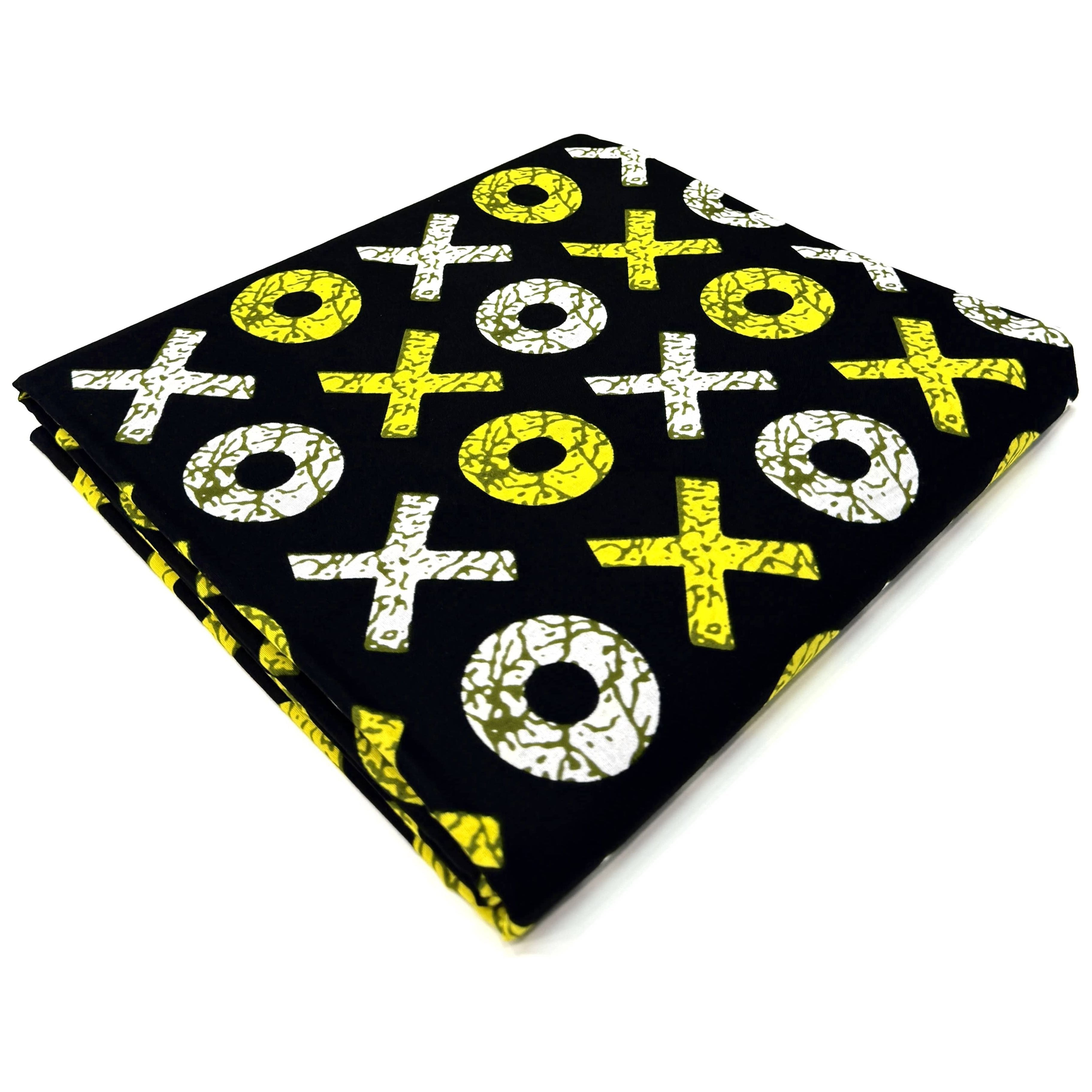 African Wax Pagne - 6 Yards 100% Cotton Fabric - BLACK / YELLOW